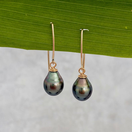 Tahitian Pearl Dangle Earrings • Gold filled and sterling silver hooks • Marquise Style