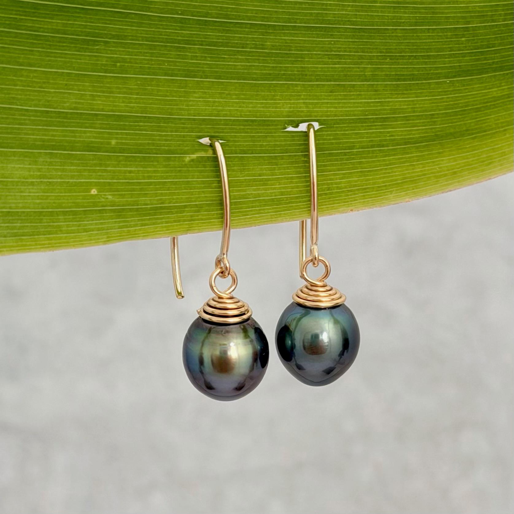 Tahitian Pearl Dangle Earrings • Gold filled or sterling silver hooks • Marquise Style