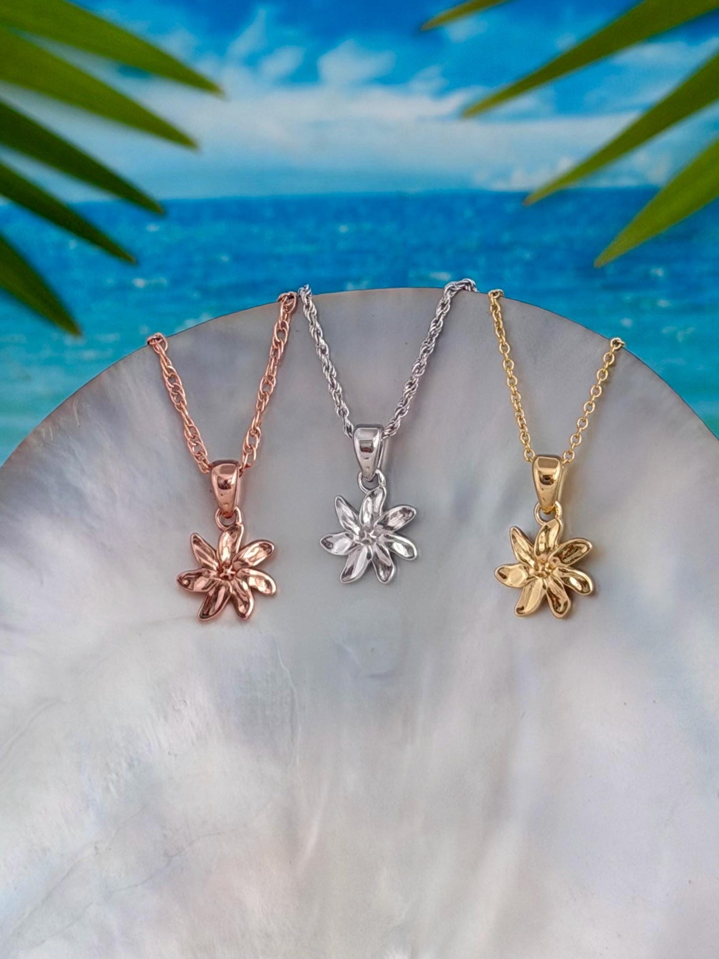 Tiare Flower Necklace : Sterling Silver • Hawaiian Gardenia Jewelry