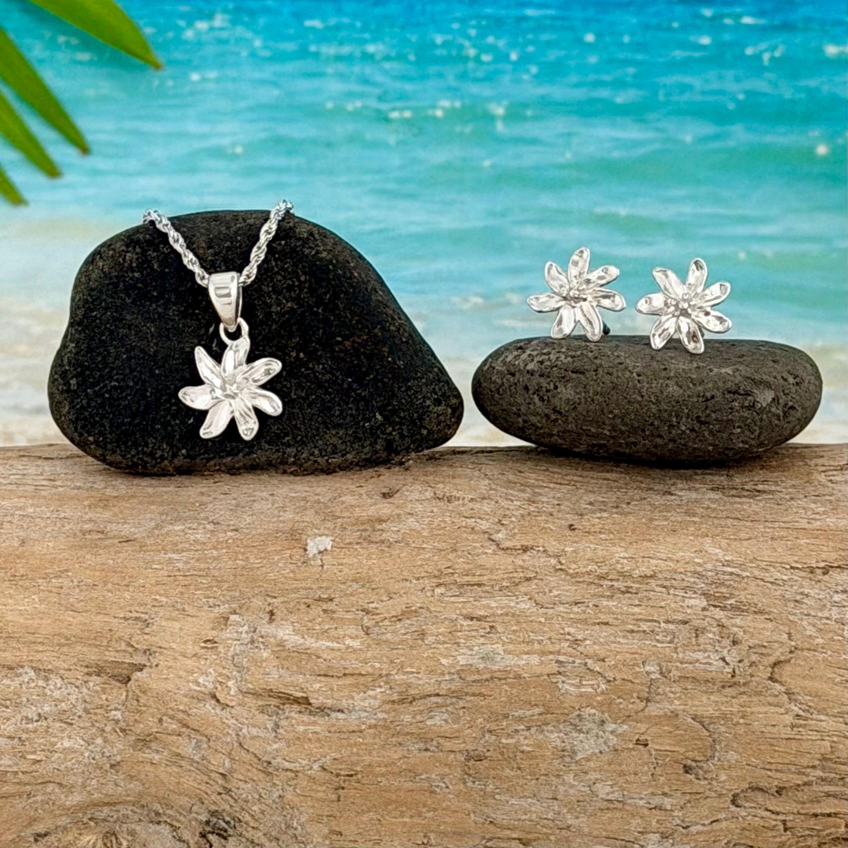 Tiare Flower Necklace : Sterling Silver • Hawaiian Gardenia Jewelry