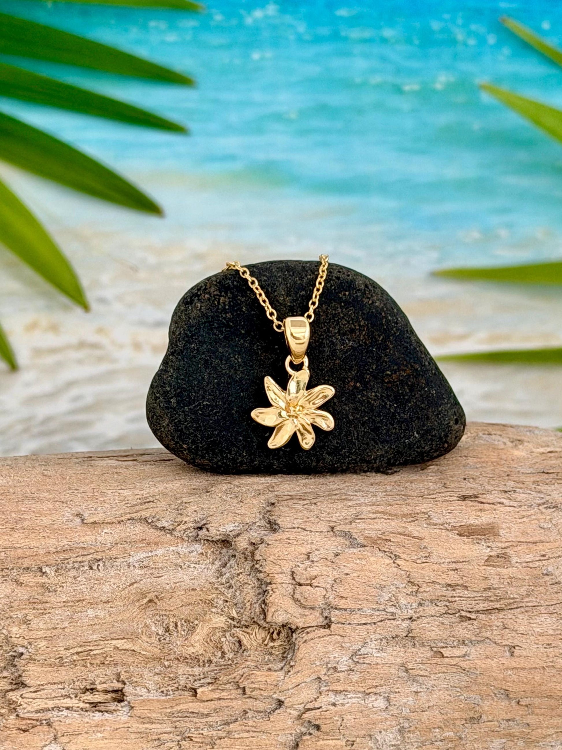 Tiare Flower Necklace : Rose Gold plated • Hawaiian Gardenia Jewelry