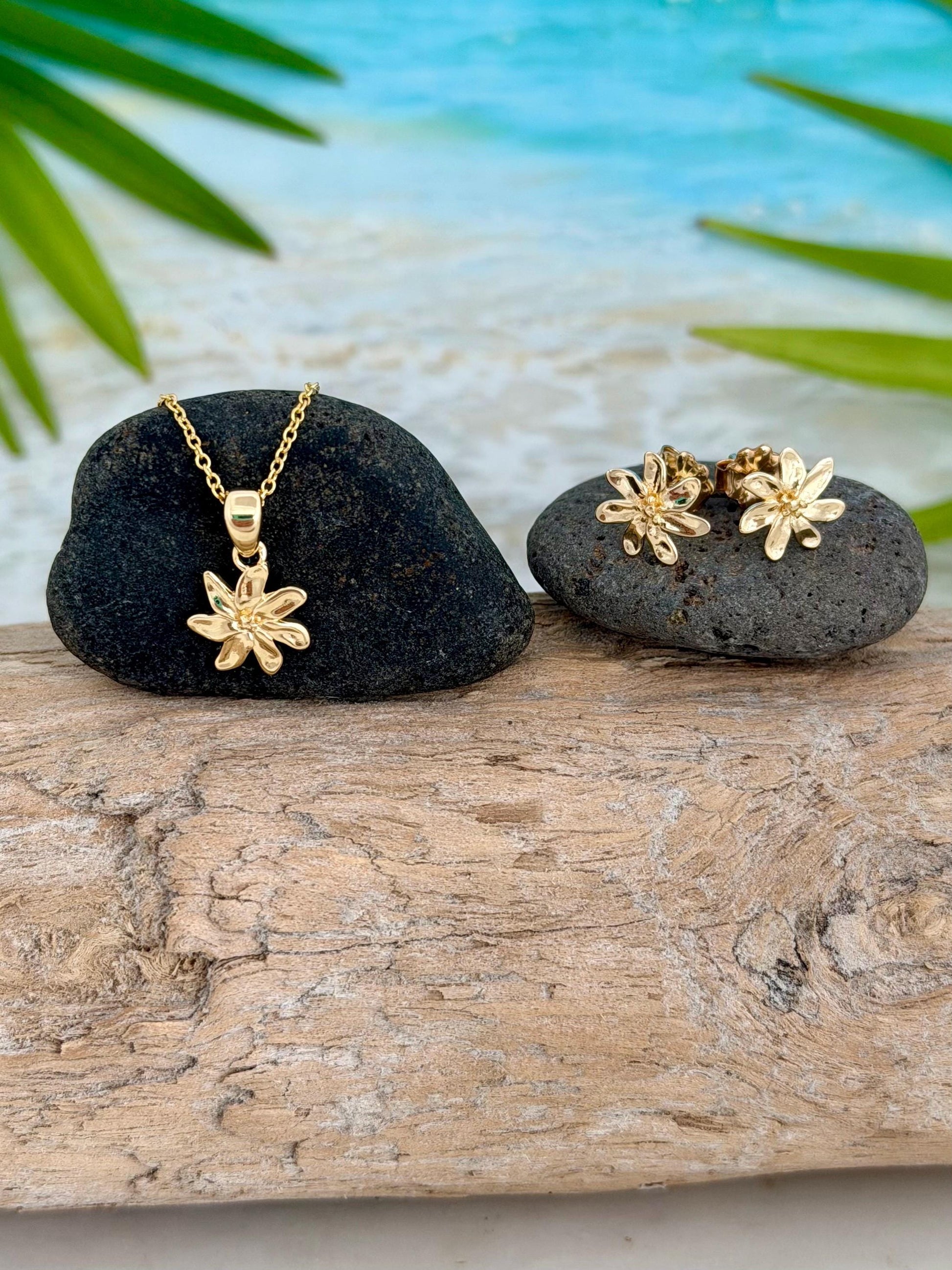 Tiare Flower Necklace : Rose Gold plated • Hawaiian Gardenia Jewelry