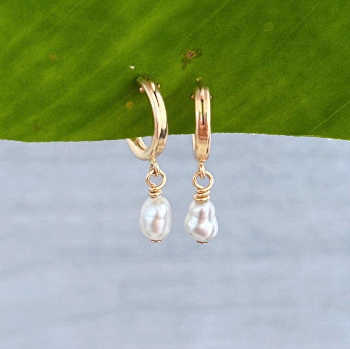 Tahitian Keshi pearl Earrings — Mini Hoop jewelry • Gold filled • Dainty Huggies