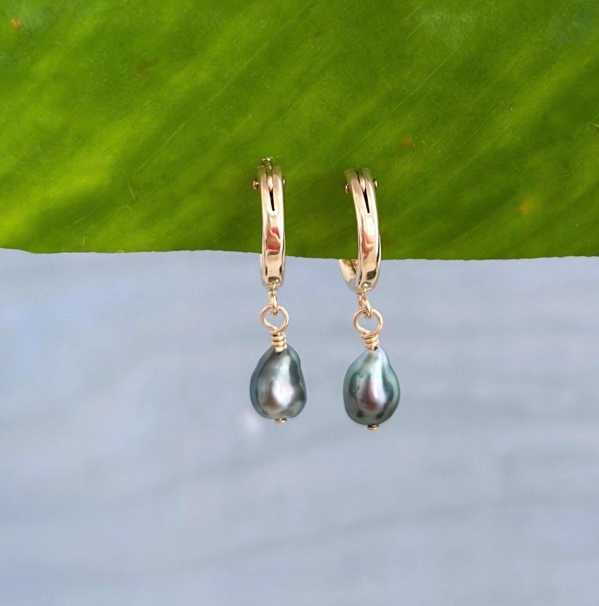 Tahitian Keshi pearl Earrings — Mini Hoop jewelry • Gold filled • Dainty Huggies