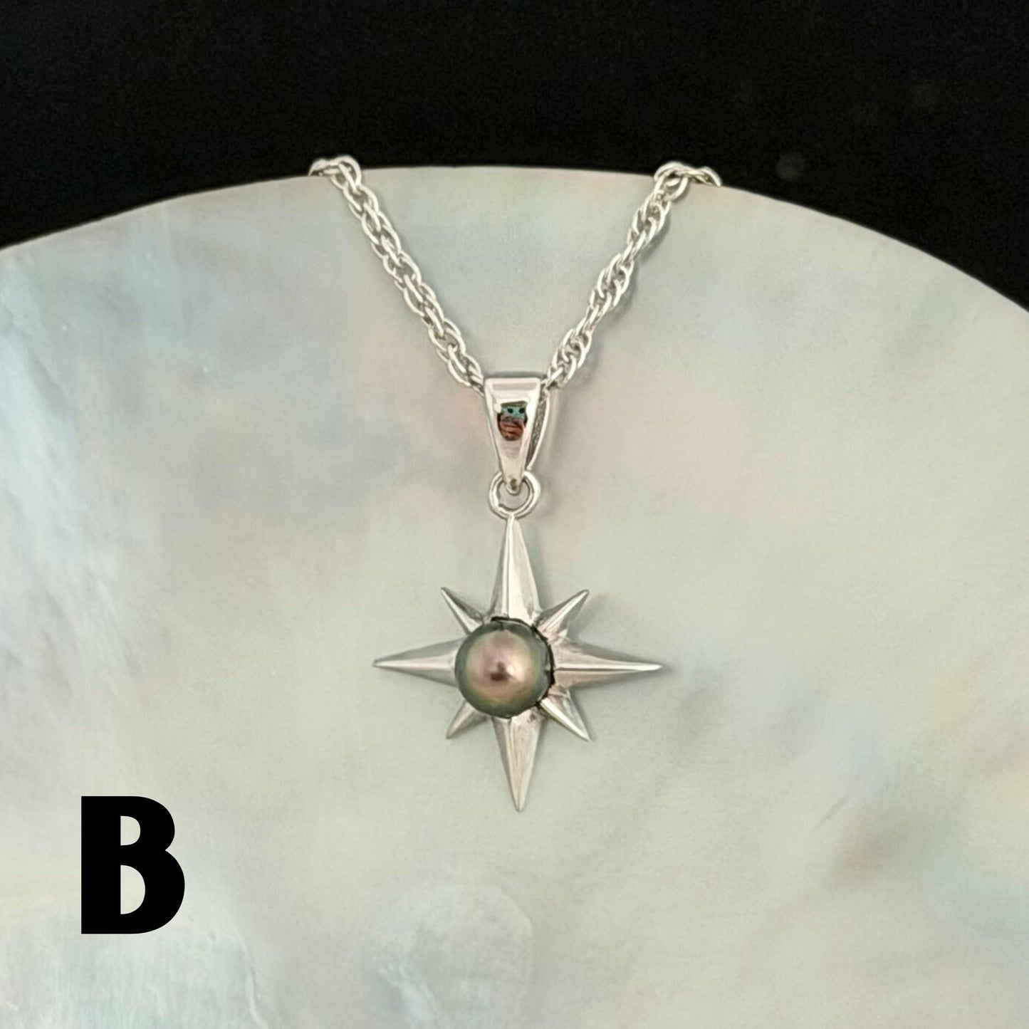 Tahitian Keshi Pearl Star Necklace: Sterling Silver Pendant, Handmade Hawaiian Jewelry