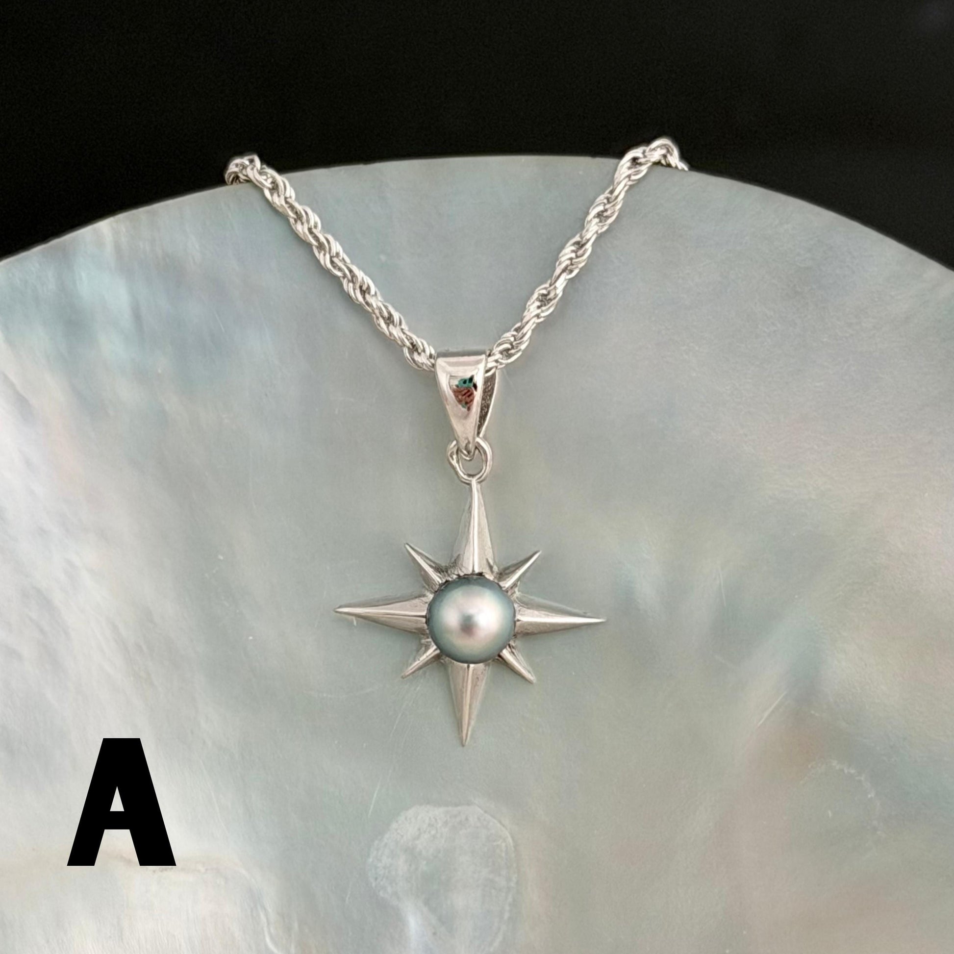 Tahitian Keshi Pearl Star Necklace: Sterling Silver Pendant, Handmade Hawaiian Jewelry