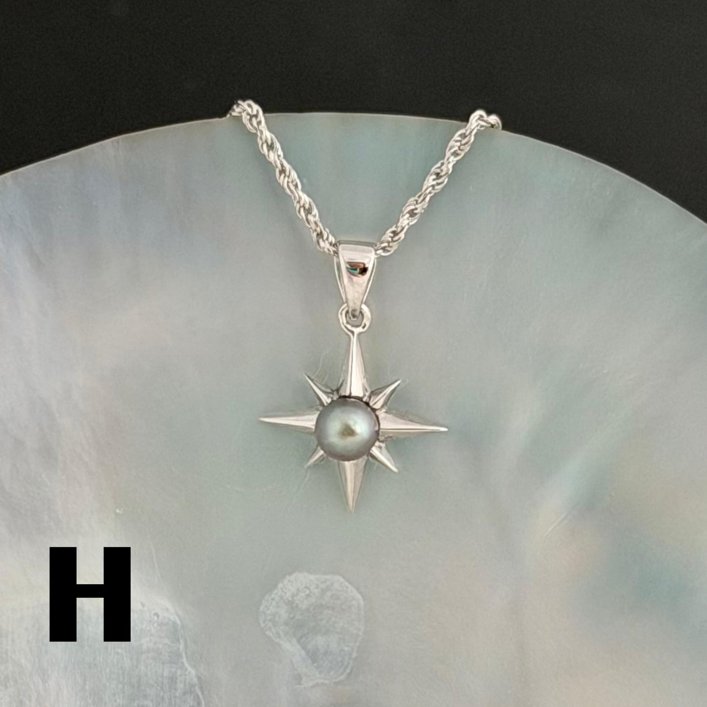 Tahitian Keshi Pearl Star Necklace: Sterling Silver Pendant, Handmade Hawaiian Jewelry