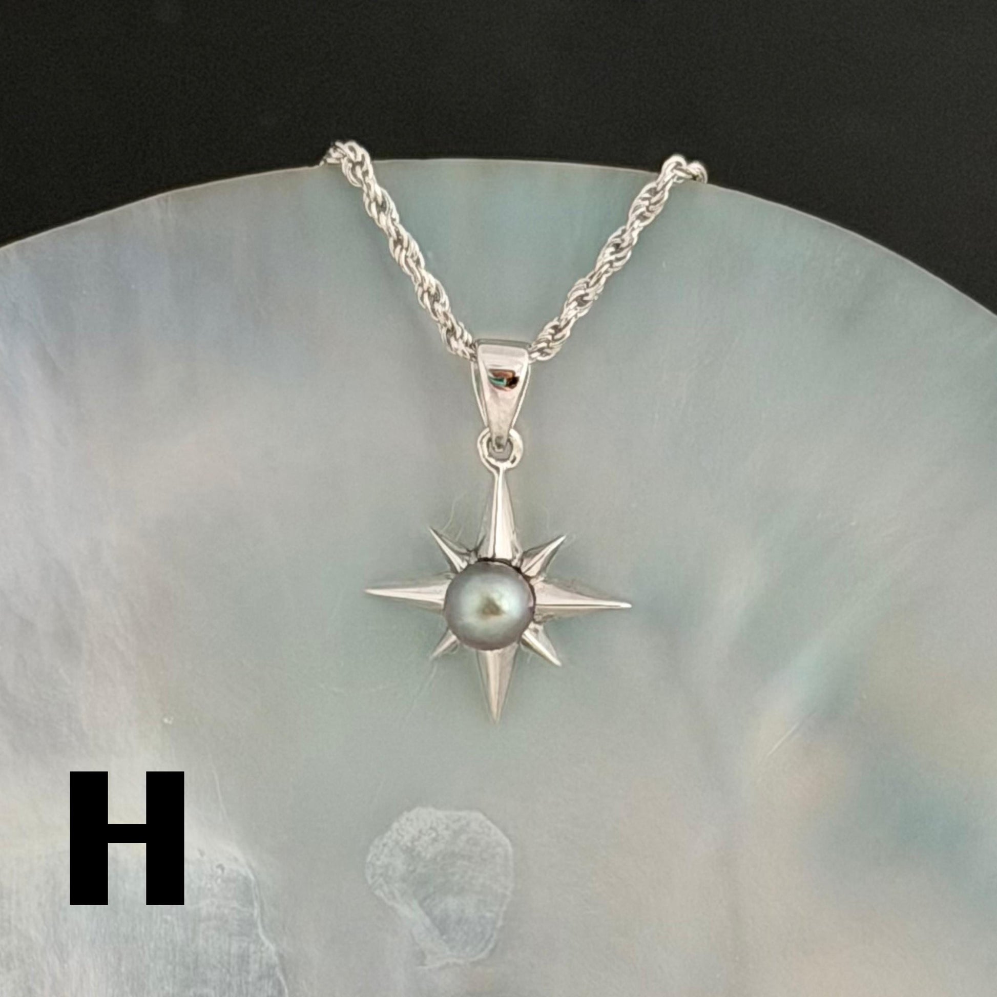 Tahitian Keshi Pearl Star Necklace: Sterling Silver Pendant, Handmade Hawaiian Jewelry