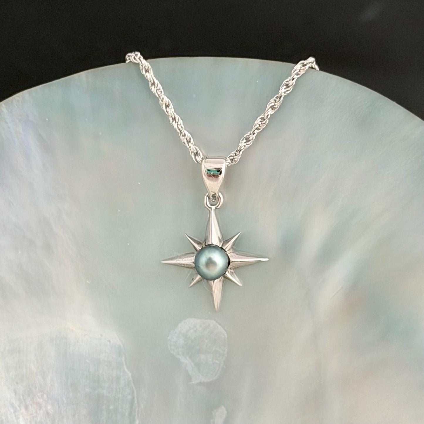 Tahitian Keshi Pearl Star Necklace: Sterling Silver Pendant, Handmade Hawaiian Jewelry