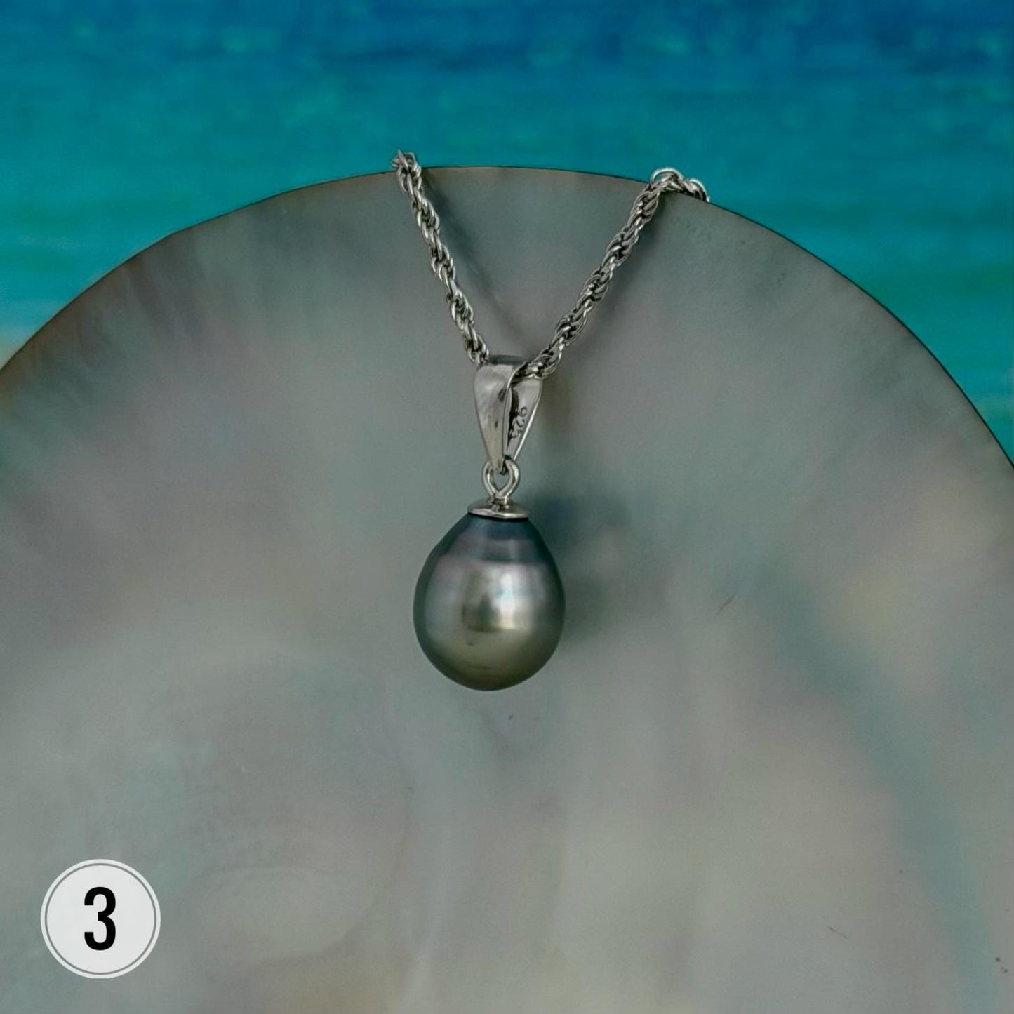 Tahitian Black Pearl Pendant: Sterling Silver Rhodium Plated Bail