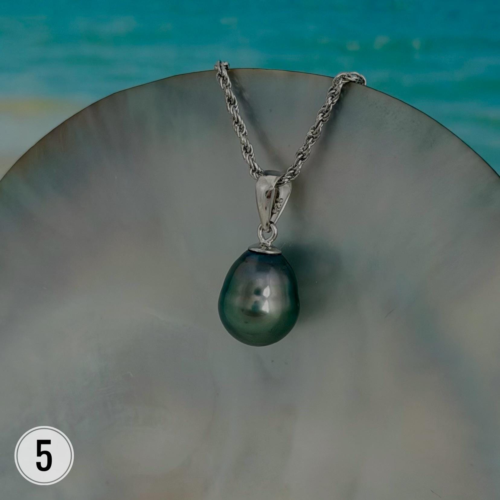 Tahitian Black Pearl Pendant: Sterling Silver Rhodium Plated Bail