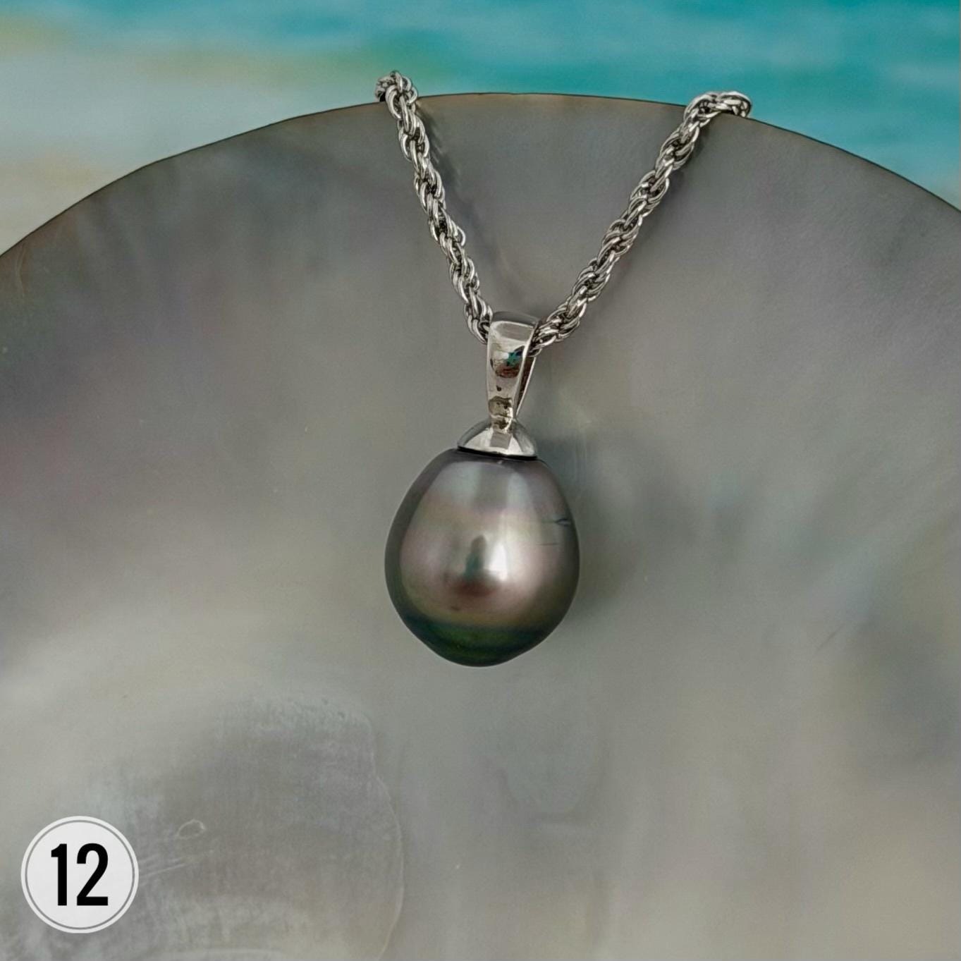 Tahitian Black Pearl Pendant: Sterling Silver Rhodium Plated Bail