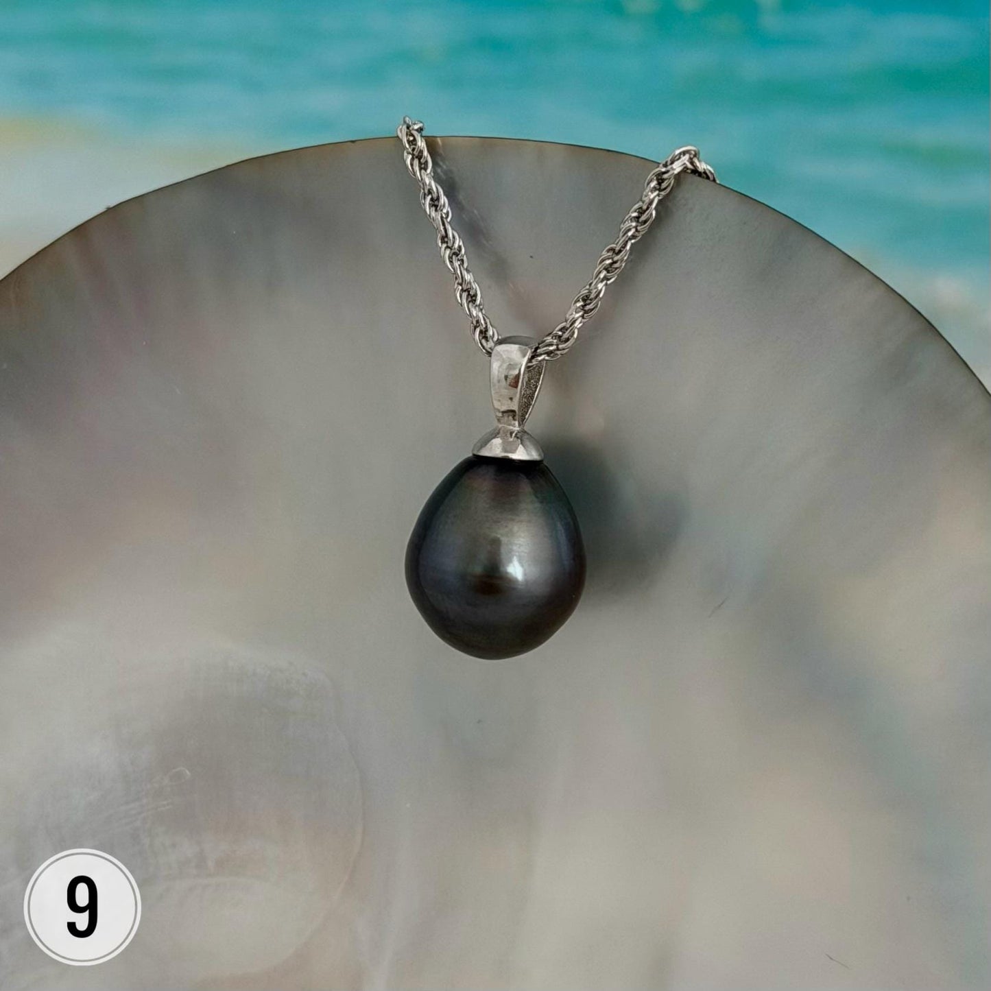 Tahitian Black Pearl Pendant: Sterling Silver Rhodium Plated Bail