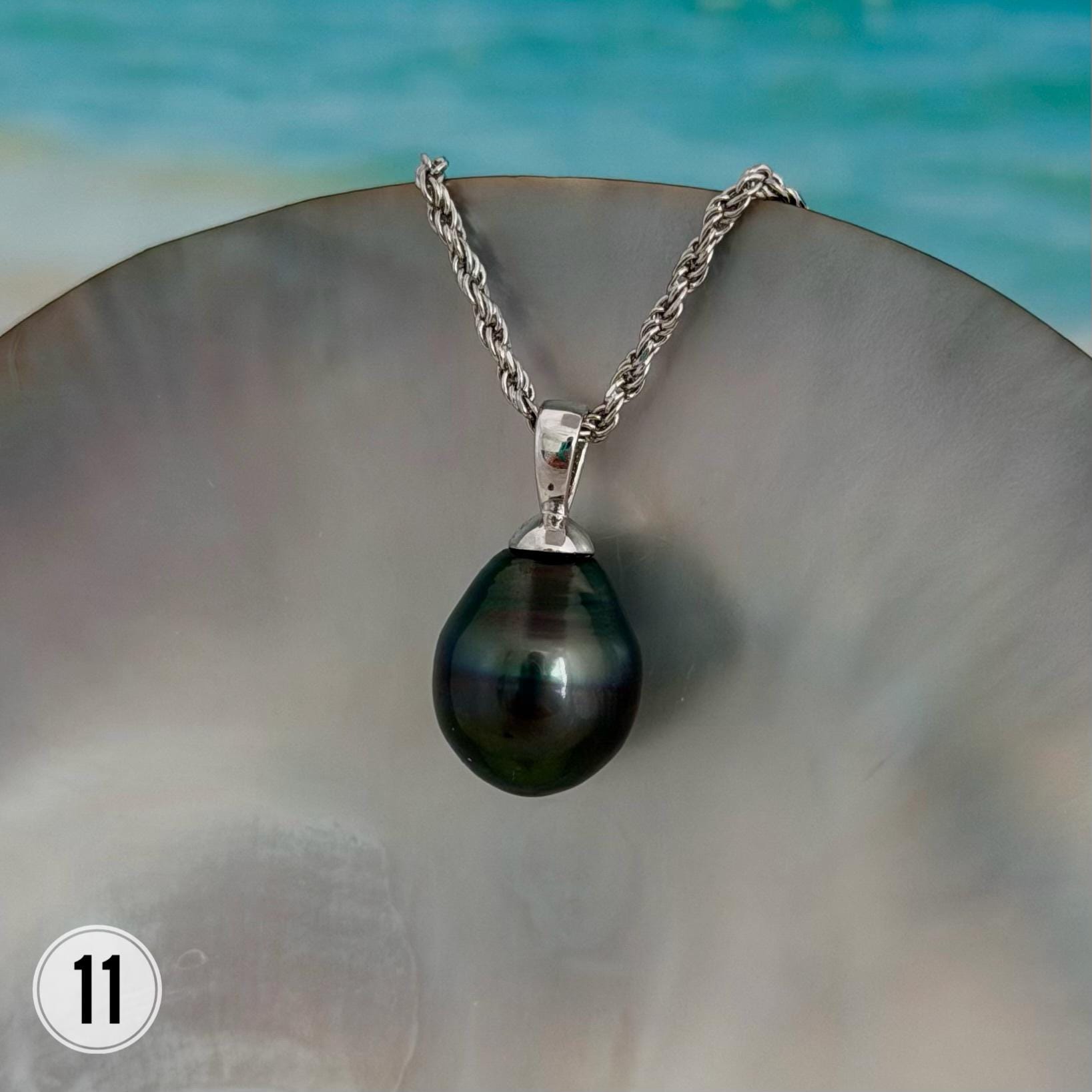 Tahitian Black Pearl Pendant: Sterling Silver Rhodium Plated Bail