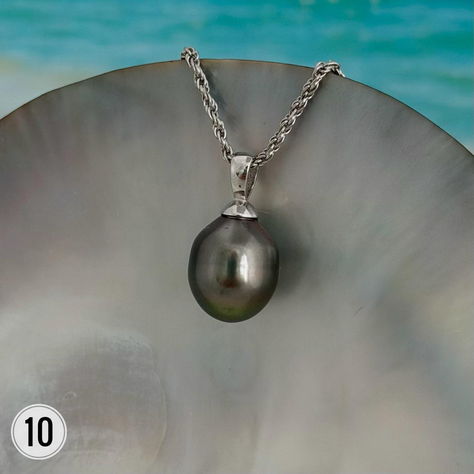 Tahitian Black Pearl Pendant: Sterling Silver Rhodium Plated Bail