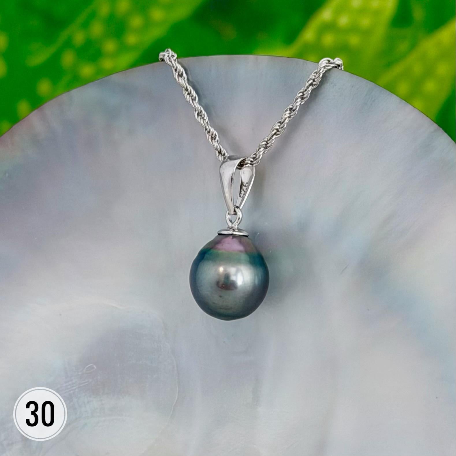 DOORBUSTER Tahitian Black Pearl Pendant: Sterling Silver Rhodium Plated Bail