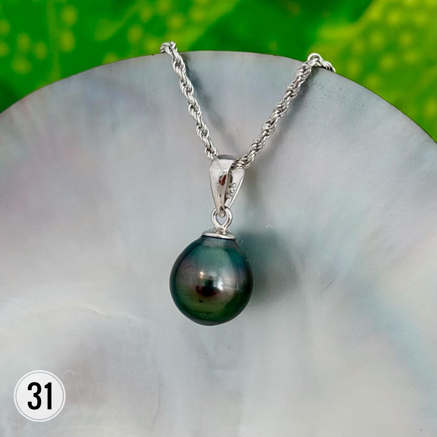 DOORBUSTER Tahitian Black Pearl Pendant: Sterling Silver Rhodium Plated Bail