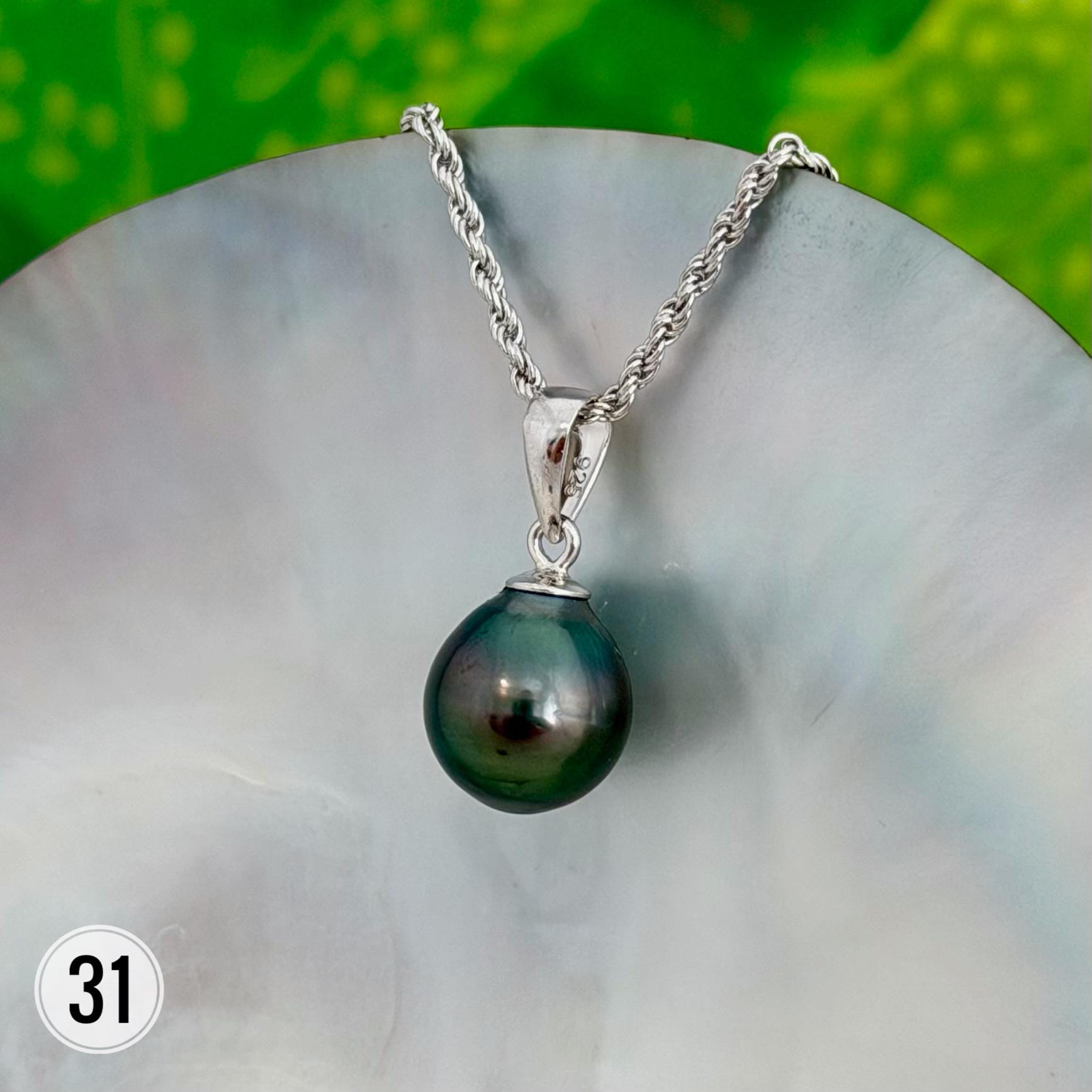 DOORBUSTER Tahitian Black Pearl Pendant: Sterling Silver Rhodium Plated Bail
