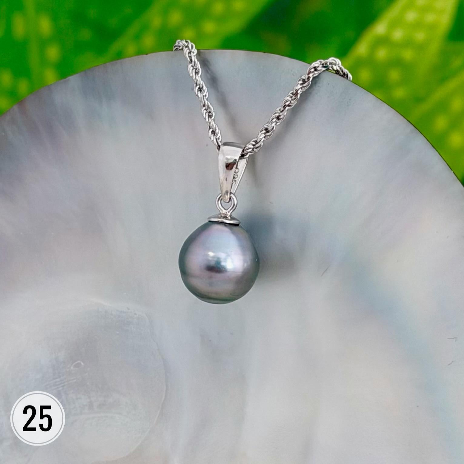 DOORBUSTER Tahitian Black Pearl Pendant: Sterling Silver Rhodium Plated Bail