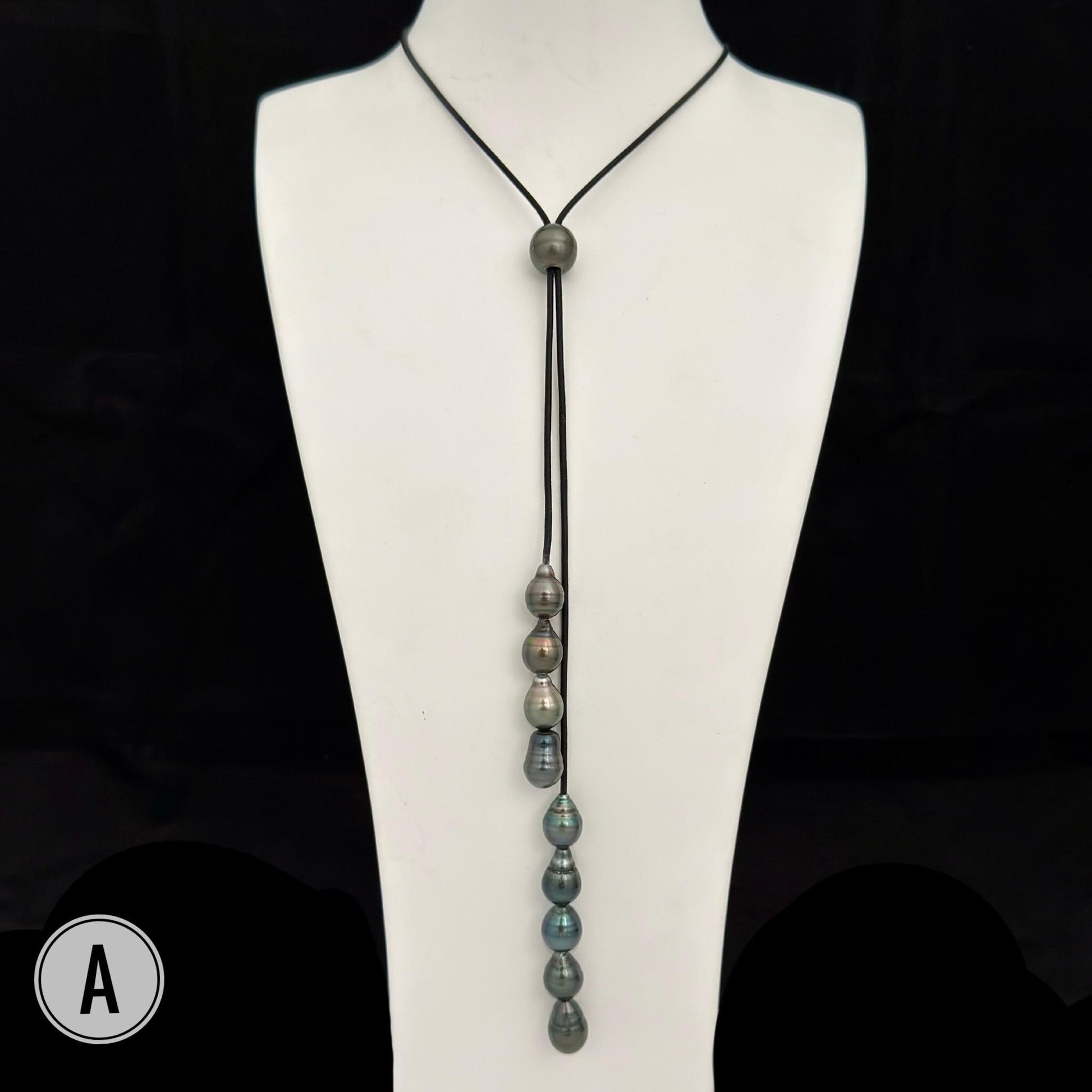 Tahitian Pearl Leather necklace • Long natural jewelry