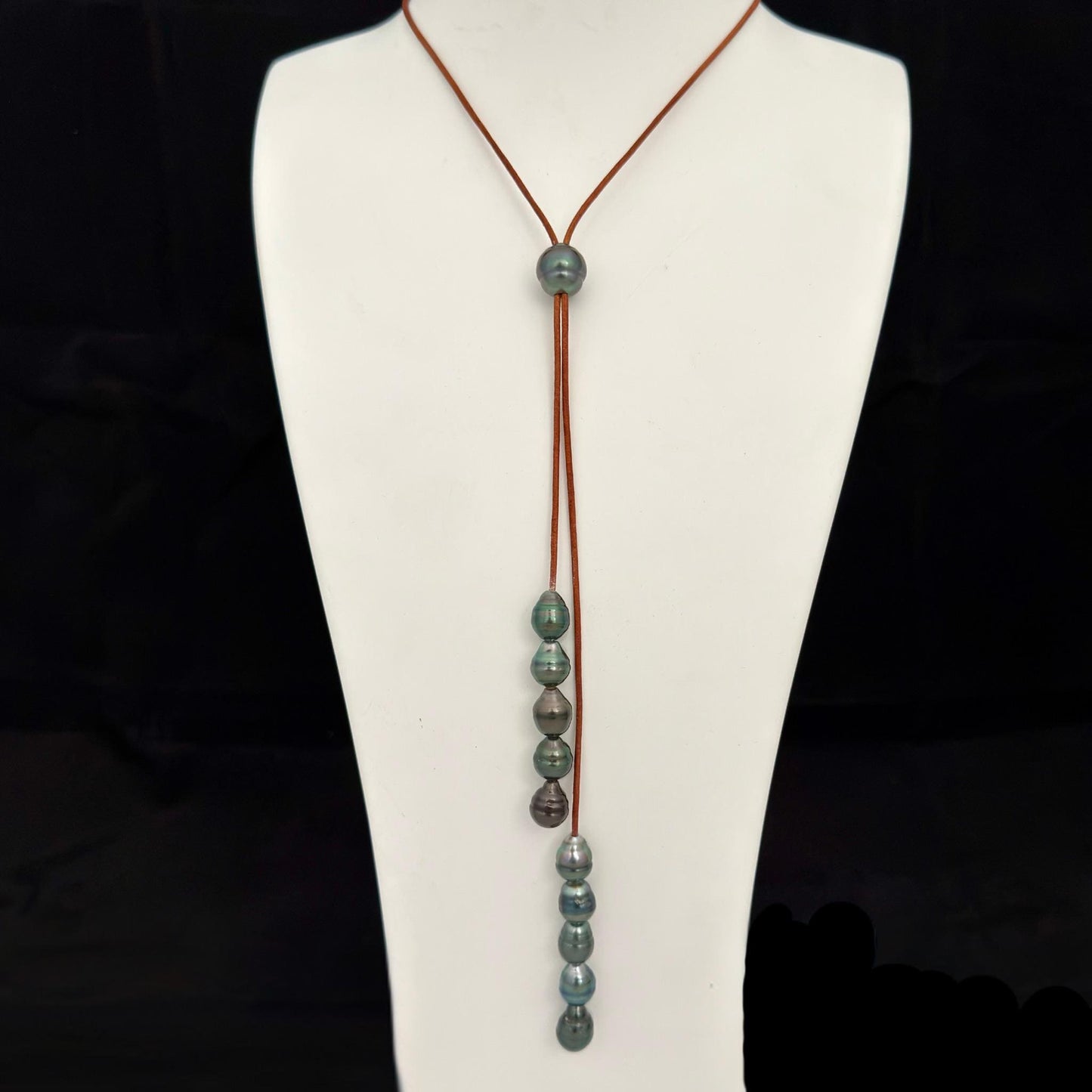 Tahitian Pearl Leather necklace • Long natural jewelry