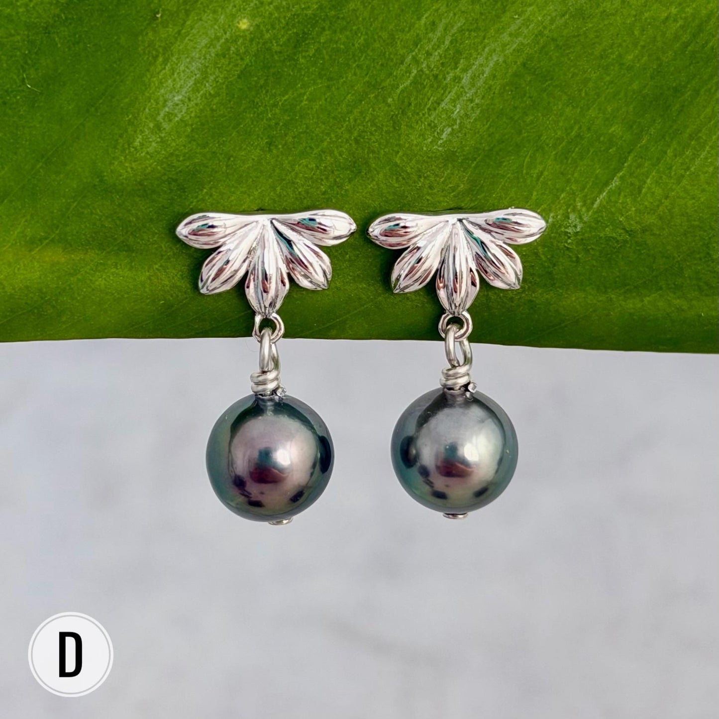 Naupaka Stud Earrings • Tahitian Pearl Drop Earrings • Hawaiian Jewelry in Sterling Silver
