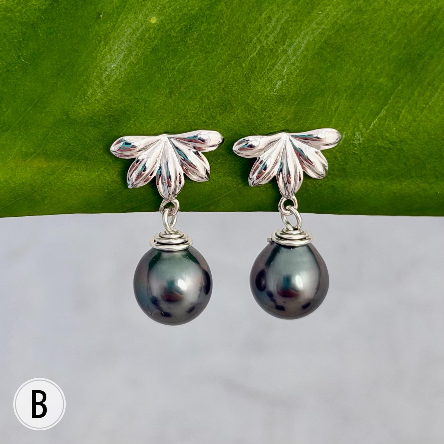 Naupaka Stud Earrings • Tahitian Pearl Drop Earrings • Hawaiian Jewelry in Sterling Silver