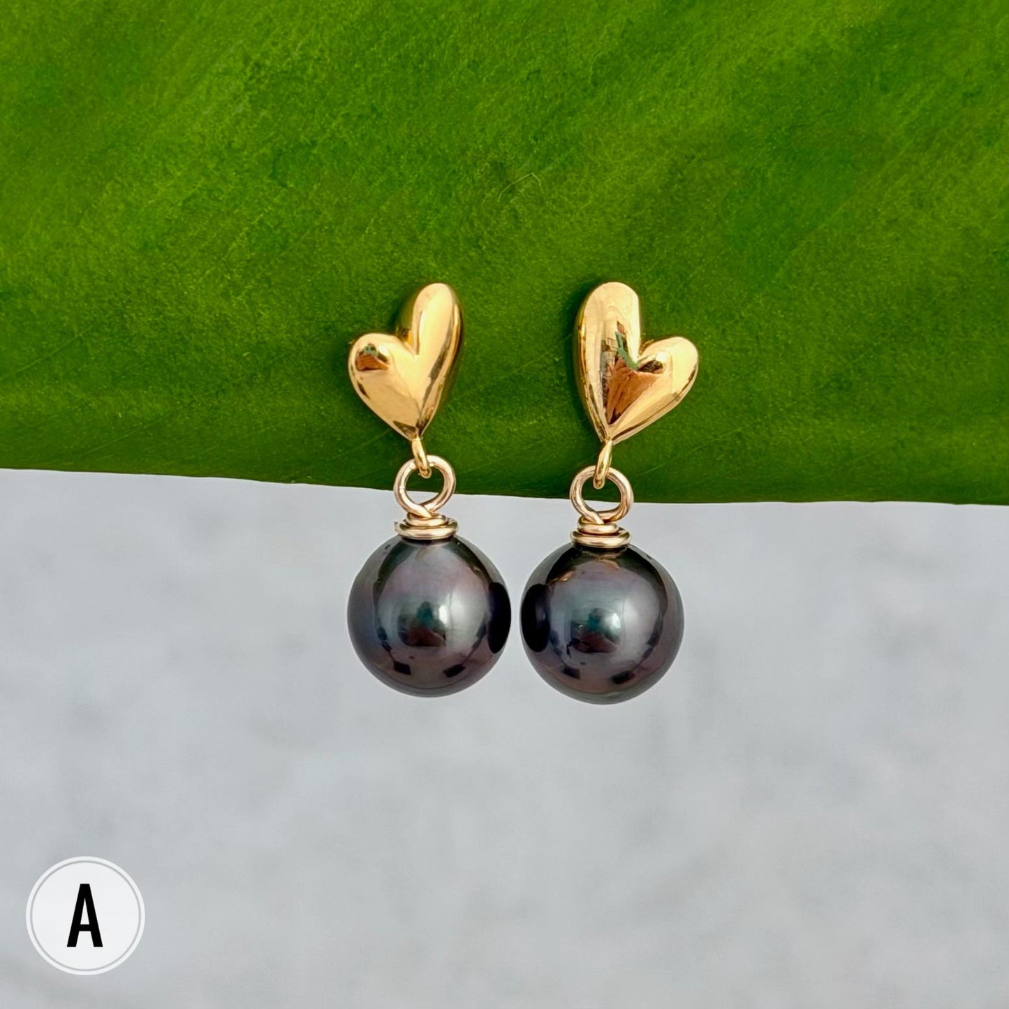 Heart Tahitian Pearl Earrings: Dainty Studs, Minimalist Gold jewelry