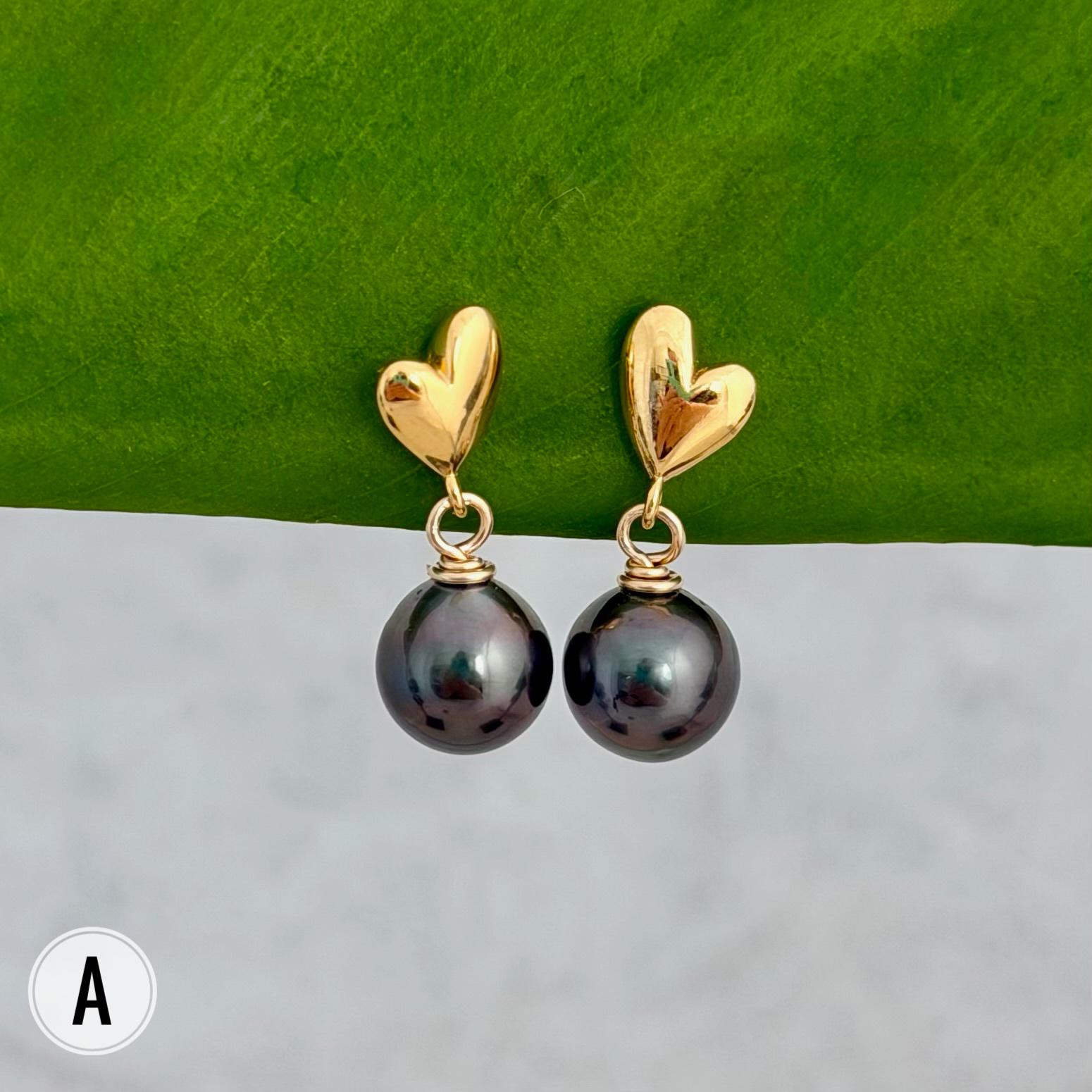 Heart Tahitian Pearl Earrings: Dainty Studs, Minimalist Gold jewelry