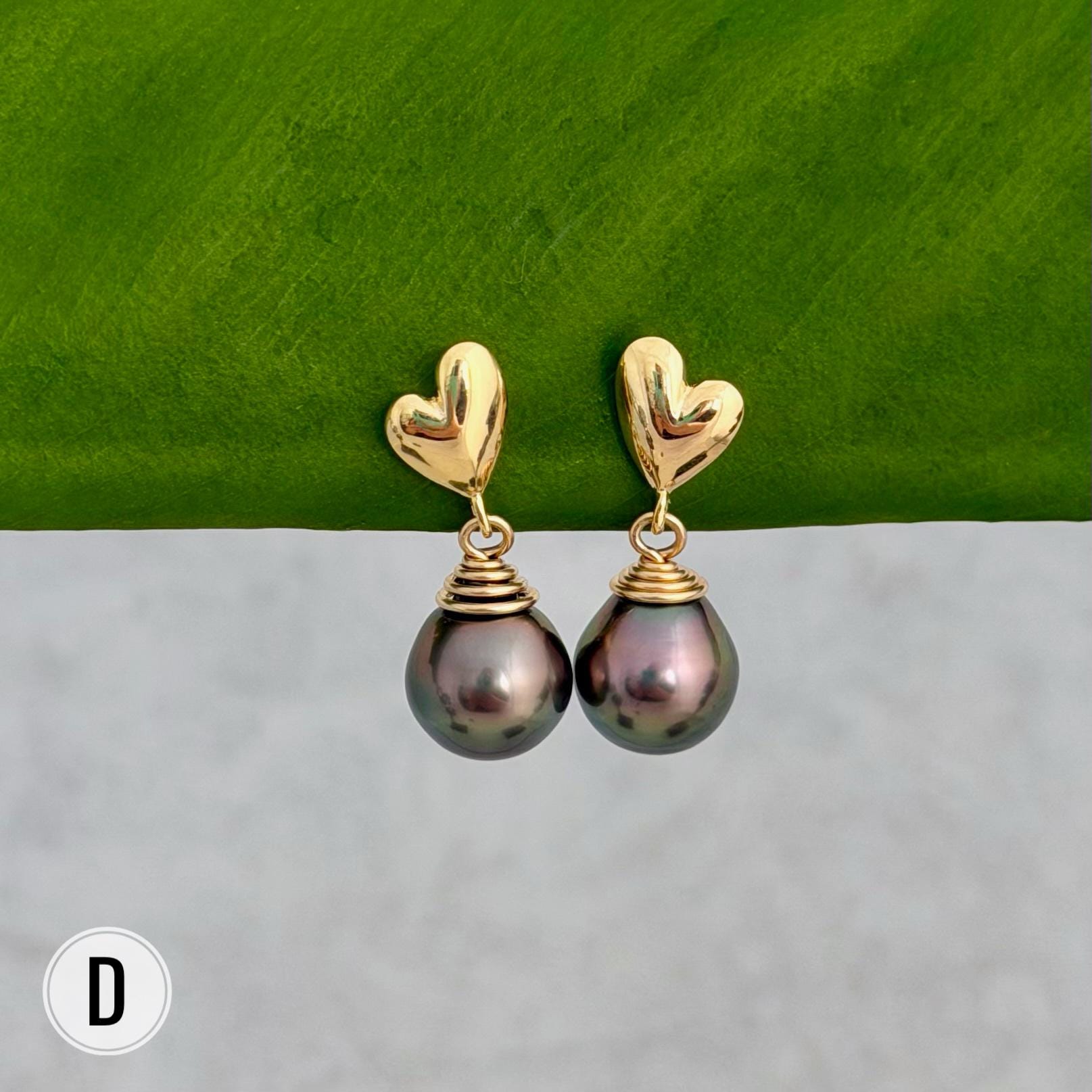 Heart Tahitian Pearl Earrings: Dainty Studs, Minimalist Gold jewelry