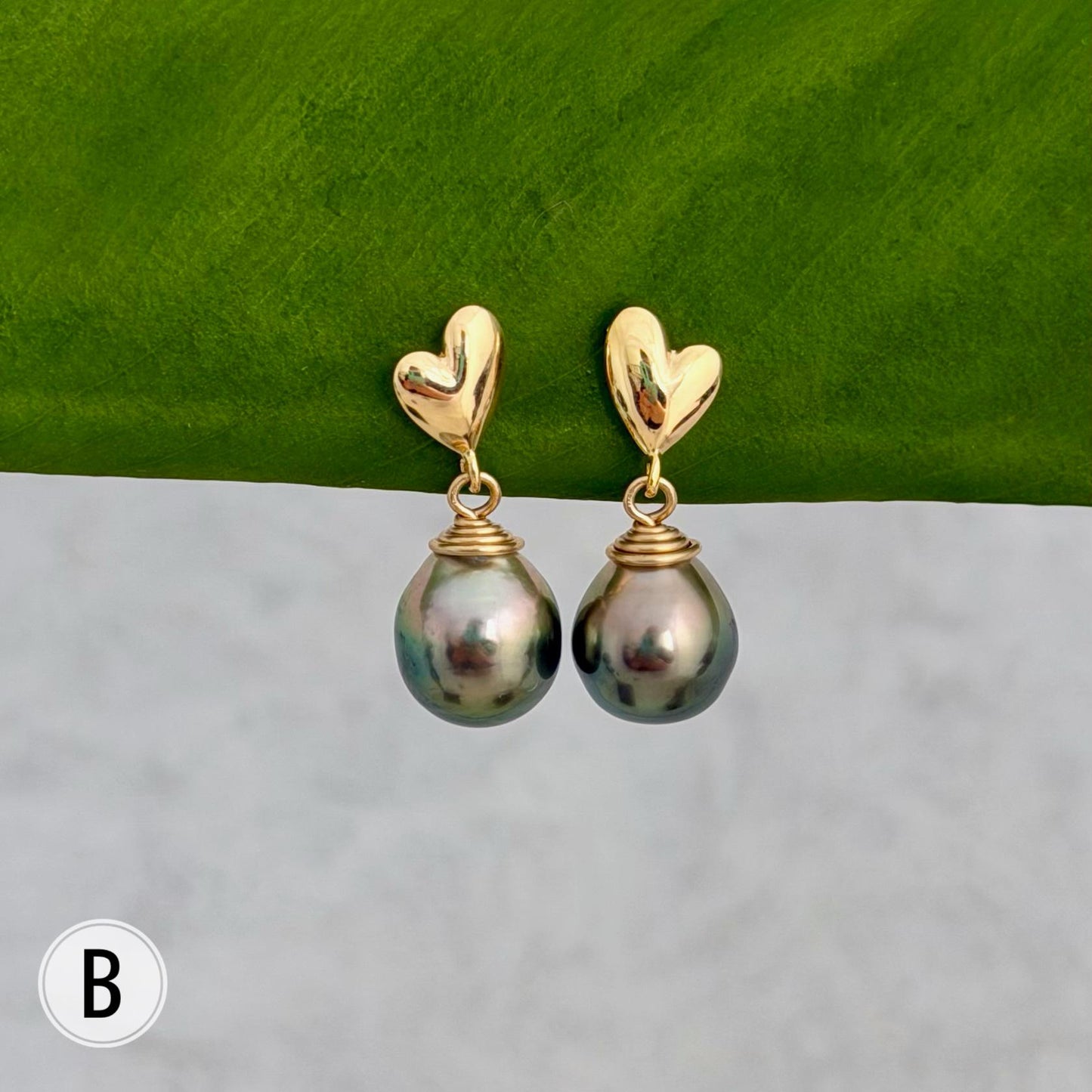 Heart Tahitian Pearl Earrings: Dainty Studs, Minimalist Gold jewelry