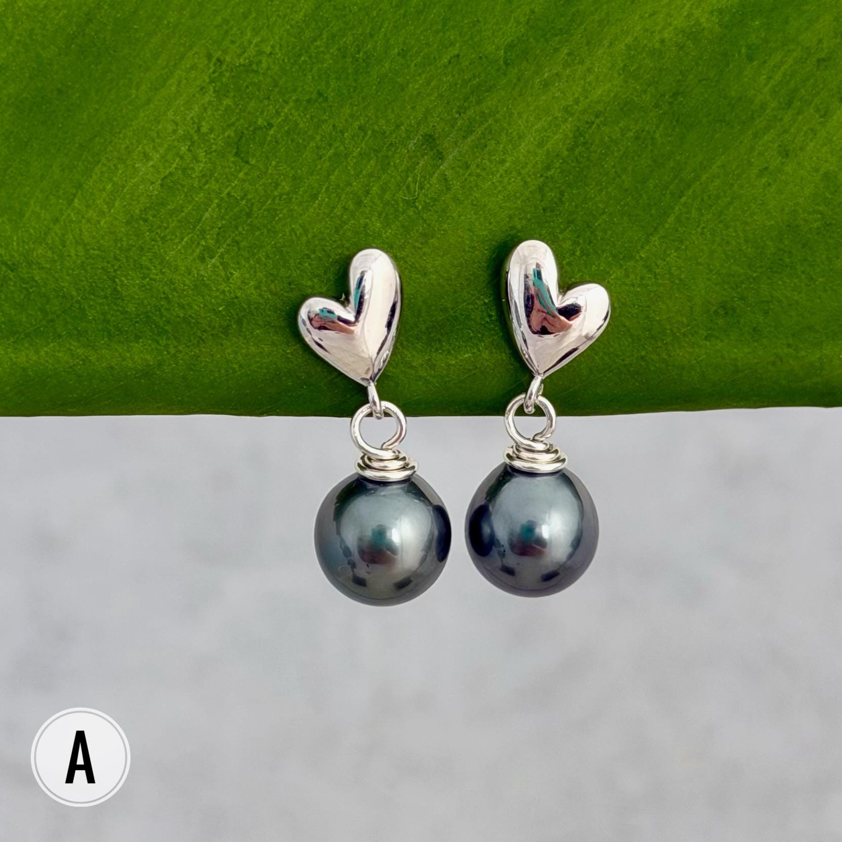 Heart Sterling Silver Tahitian Pearl Earrings: Dainty Studs, Minimalist