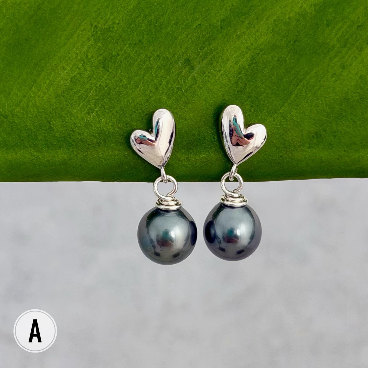 Heart Sterling Silver Tahitian Pearl Earrings: Dainty Studs, Minimalist