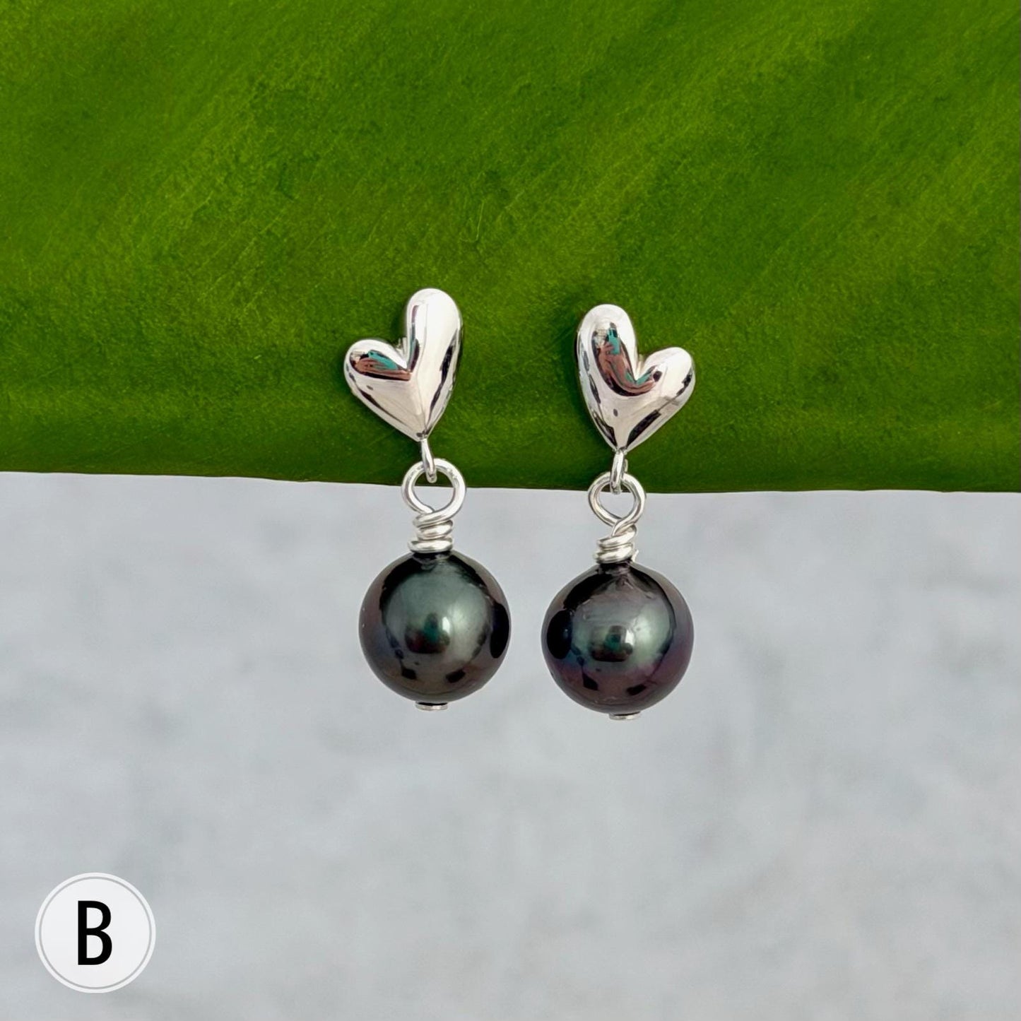 Heart Sterling Silver Tahitian Pearl Earrings: Dainty Studs, Minimalist