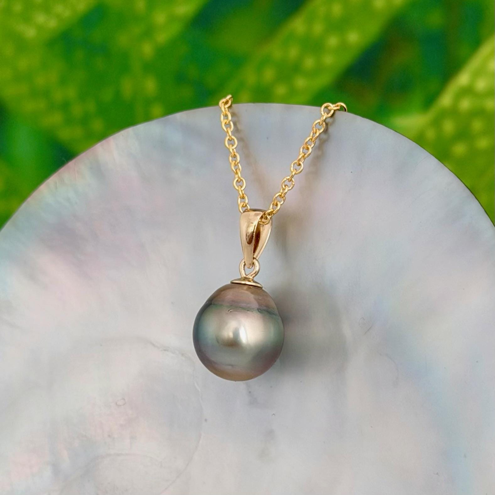 Tahitian Pearl Pendant • 11.2mm Golden Peacock • 14k Gold Vermeil • Minimalist Necklace