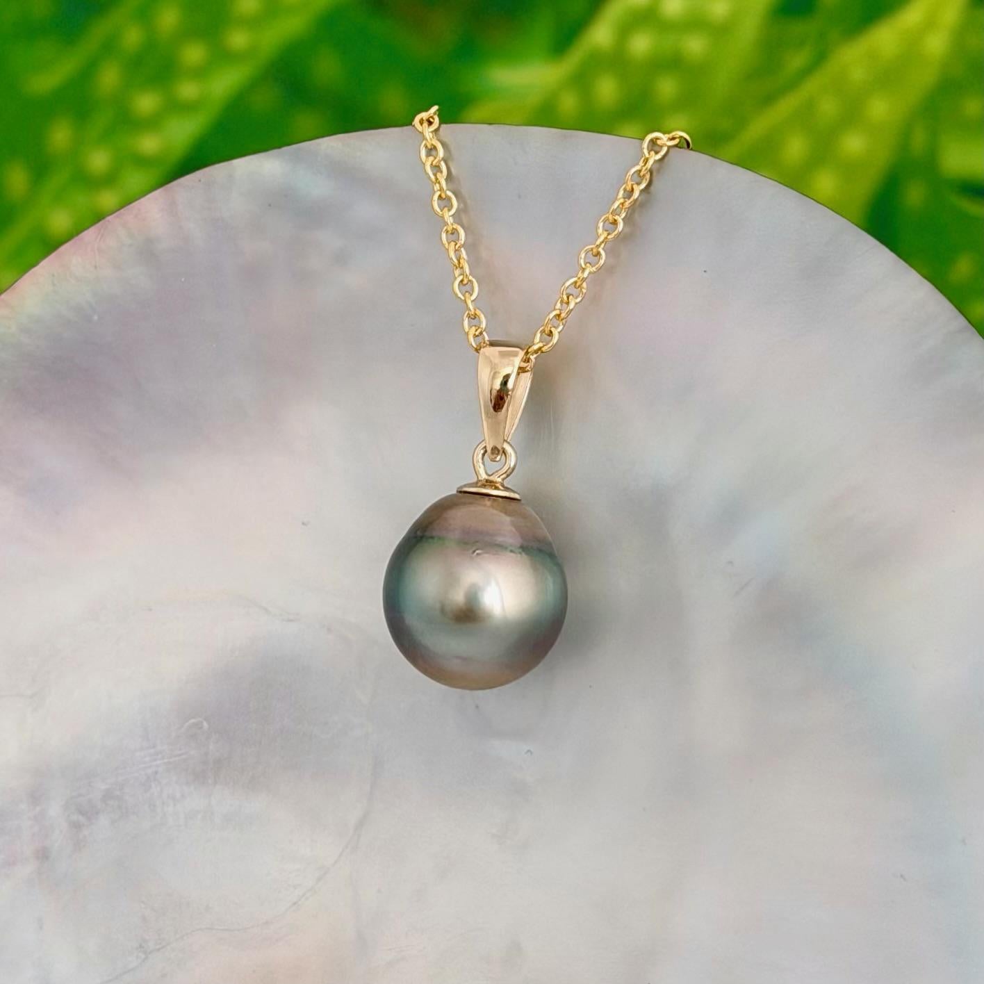 Tahitian Pearl Pendant • 11.2mm Golden Peacock • 14k Gold Vermeil • Minimalist Necklace