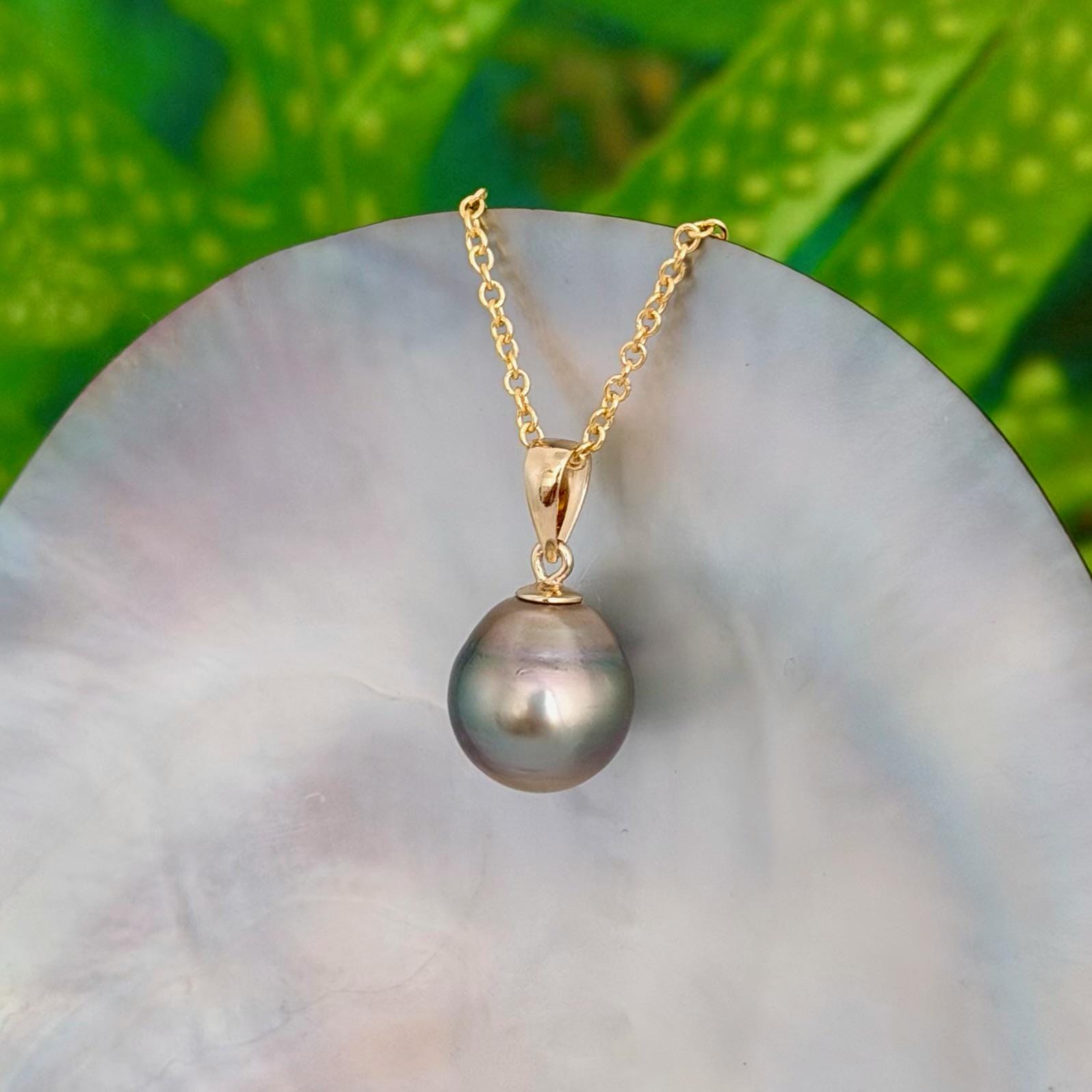 Tahitian Pearl Pendant • 11.2mm Golden Peacock • 14k Gold Vermeil • Minimalist Necklace