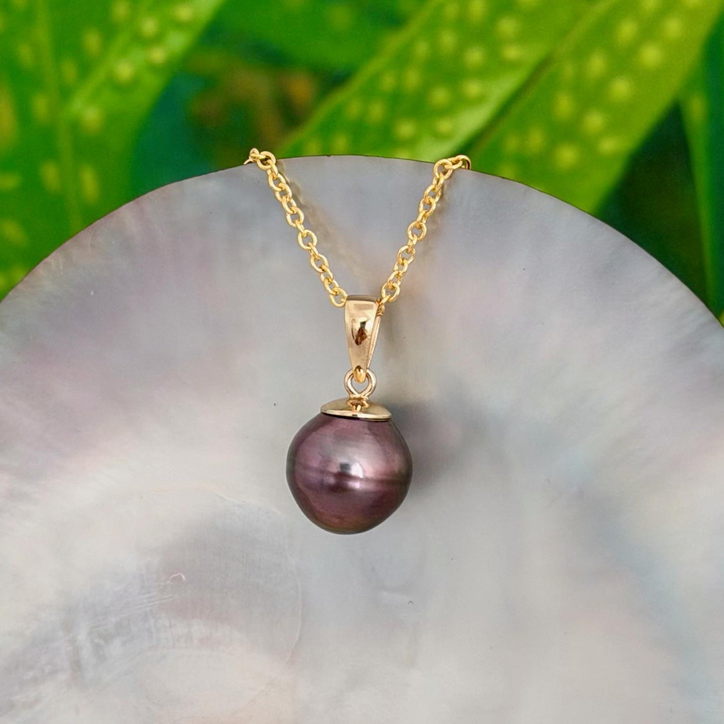 Tahitian Pearl Pendant : 10.6mm Dark Pink Red • 14k Gold Vermeil • ocean gem