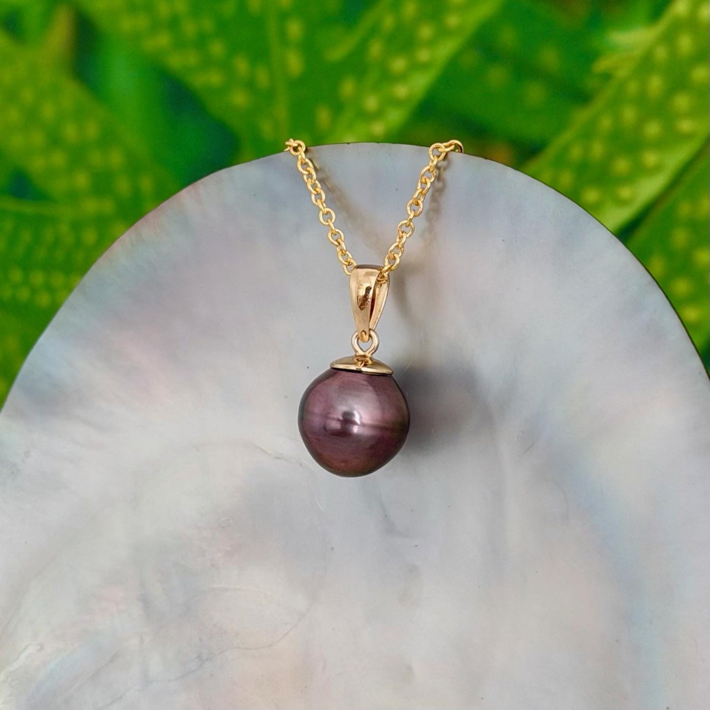 Tahitian Pearl Pendant : 10.6mm Dark Pink Red • 14k Gold Vermeil • ocean gem