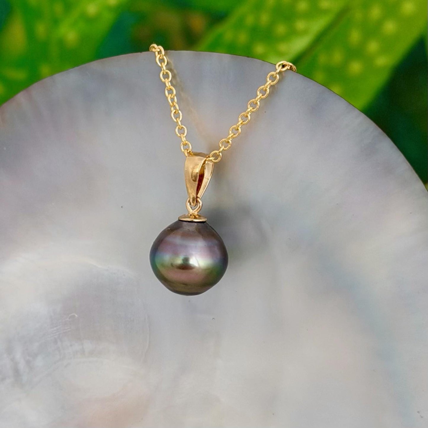 10.8mm Rainbow Tahitian Pearl Pendant • 14k Gold Vermeil • Minimalist Necklace, Colorful Overtone