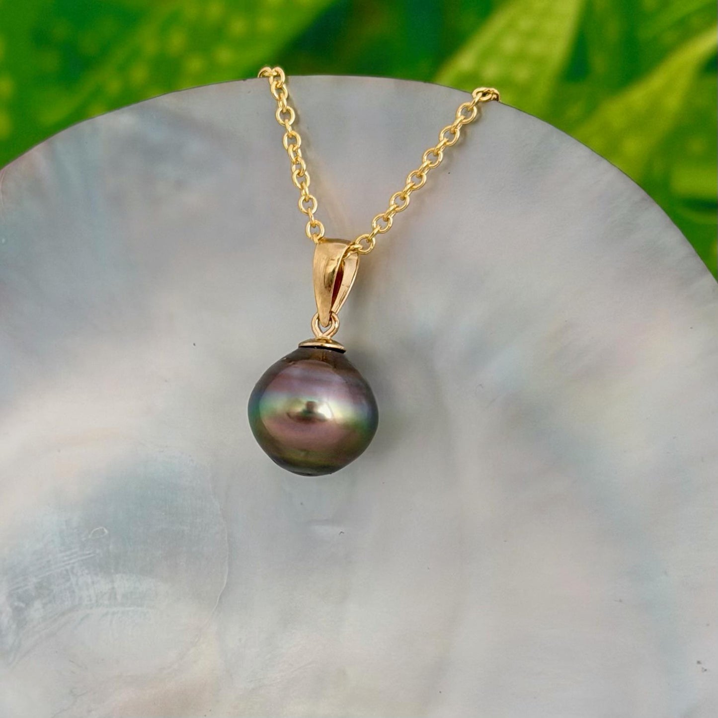 10.8mm Rainbow Tahitian Pearl Pendant • 14k Gold Vermeil • Minimalist Necklace, Colorful Overtone