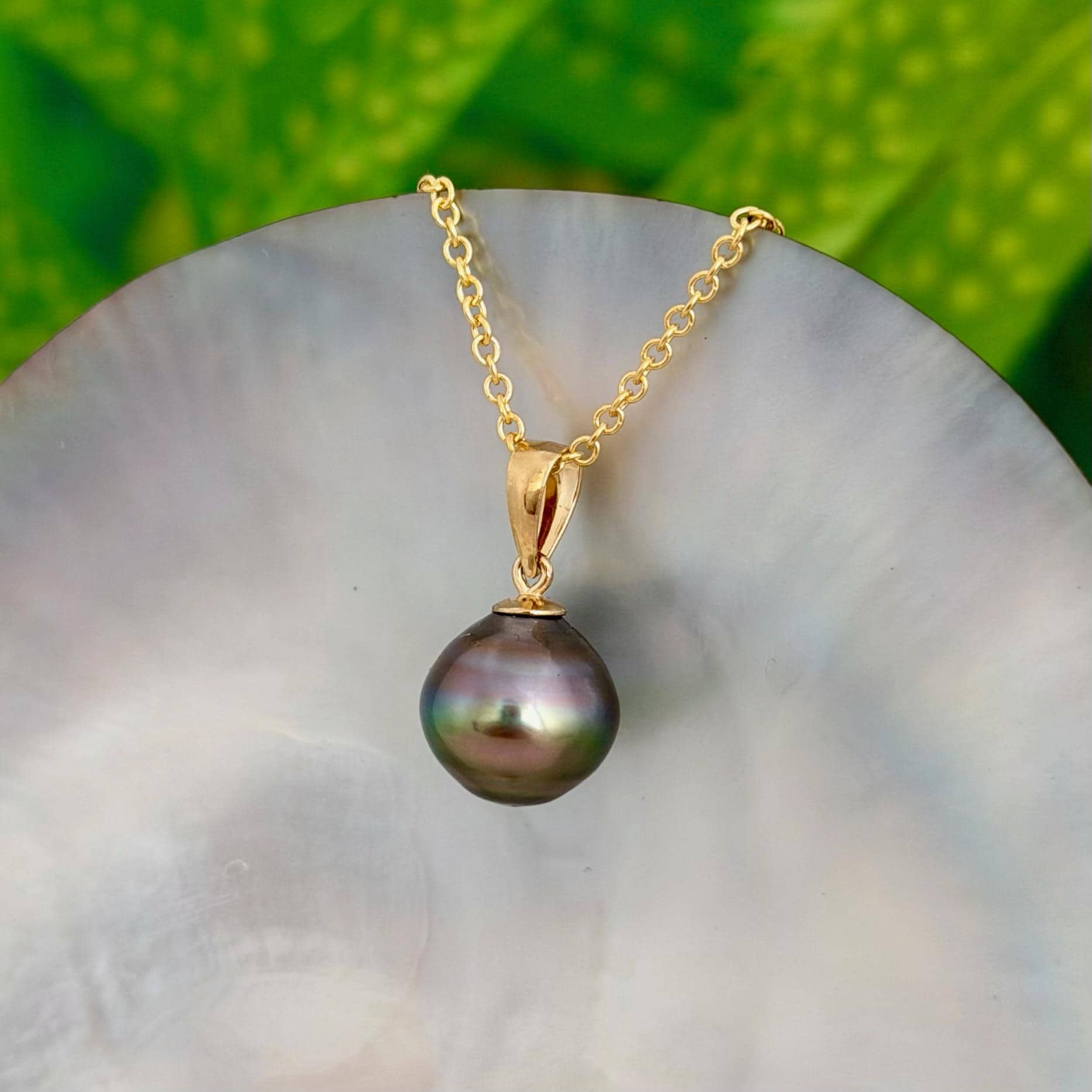 10.8mm Rainbow Tahitian Pearl Pendant • 14k Gold Vermeil • Minimalist Necklace, Colorful Overtone