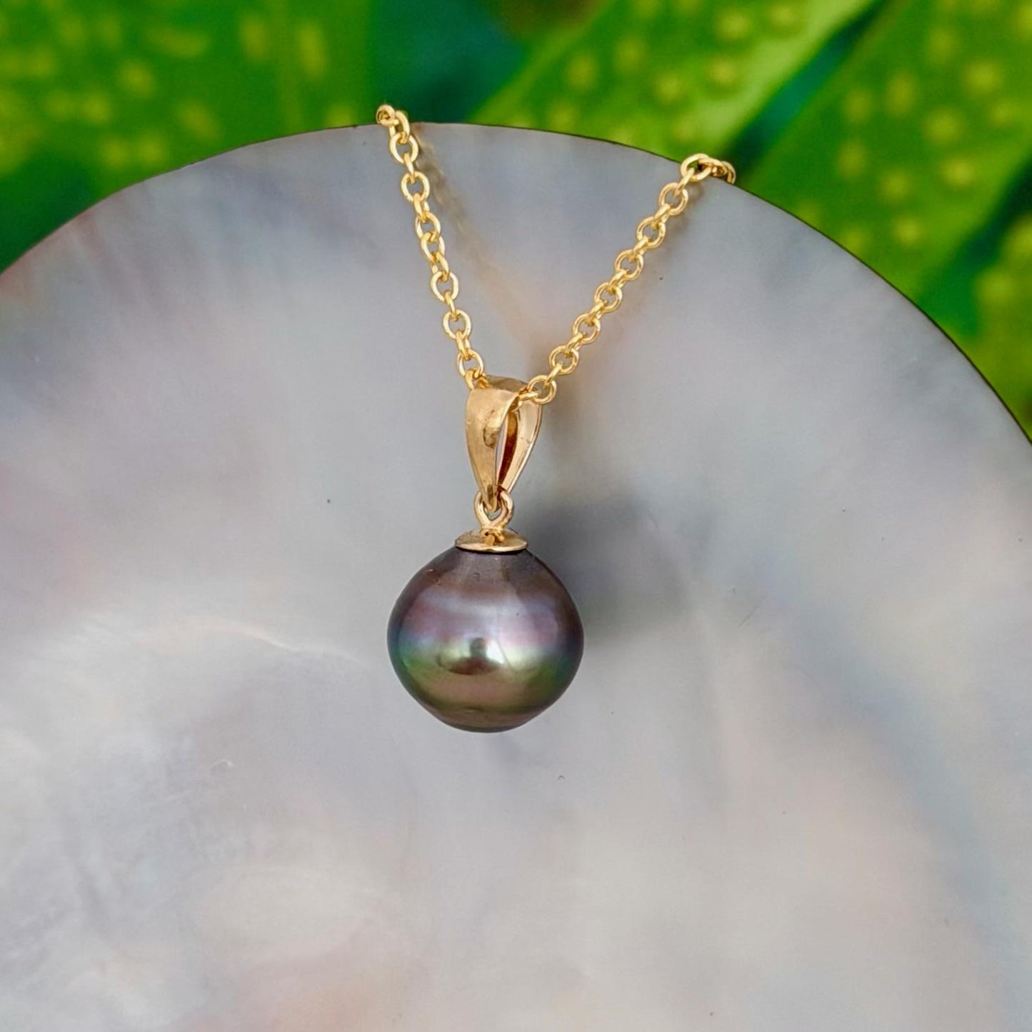 10.8mm Rainbow Tahitian Pearl Pendant • 14k Gold Vermeil • Minimalist Necklace, Colorful Overtone