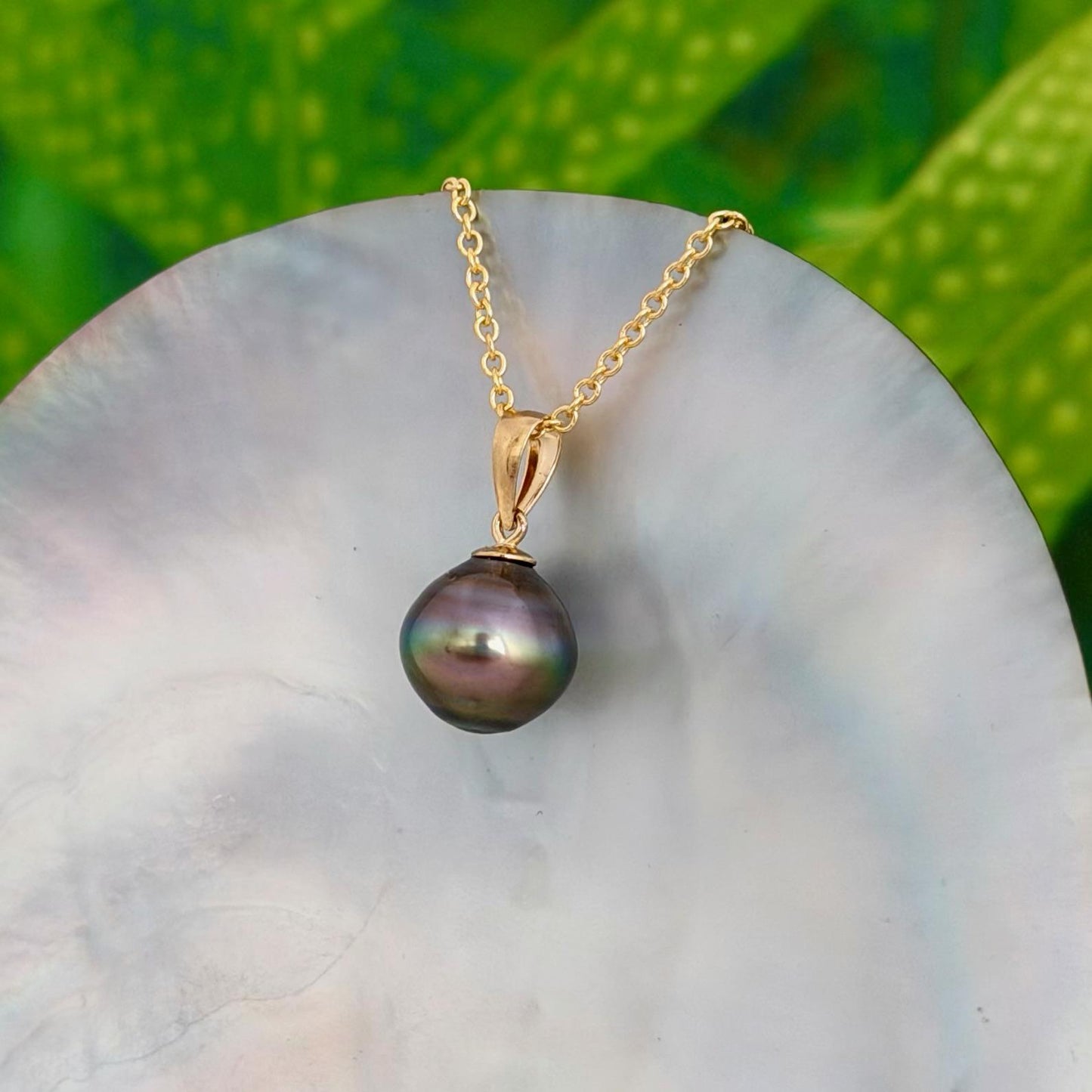 10.8mm Rainbow Tahitian Pearl Pendant • 14k Gold Vermeil • Minimalist Necklace, Colorful Overtone