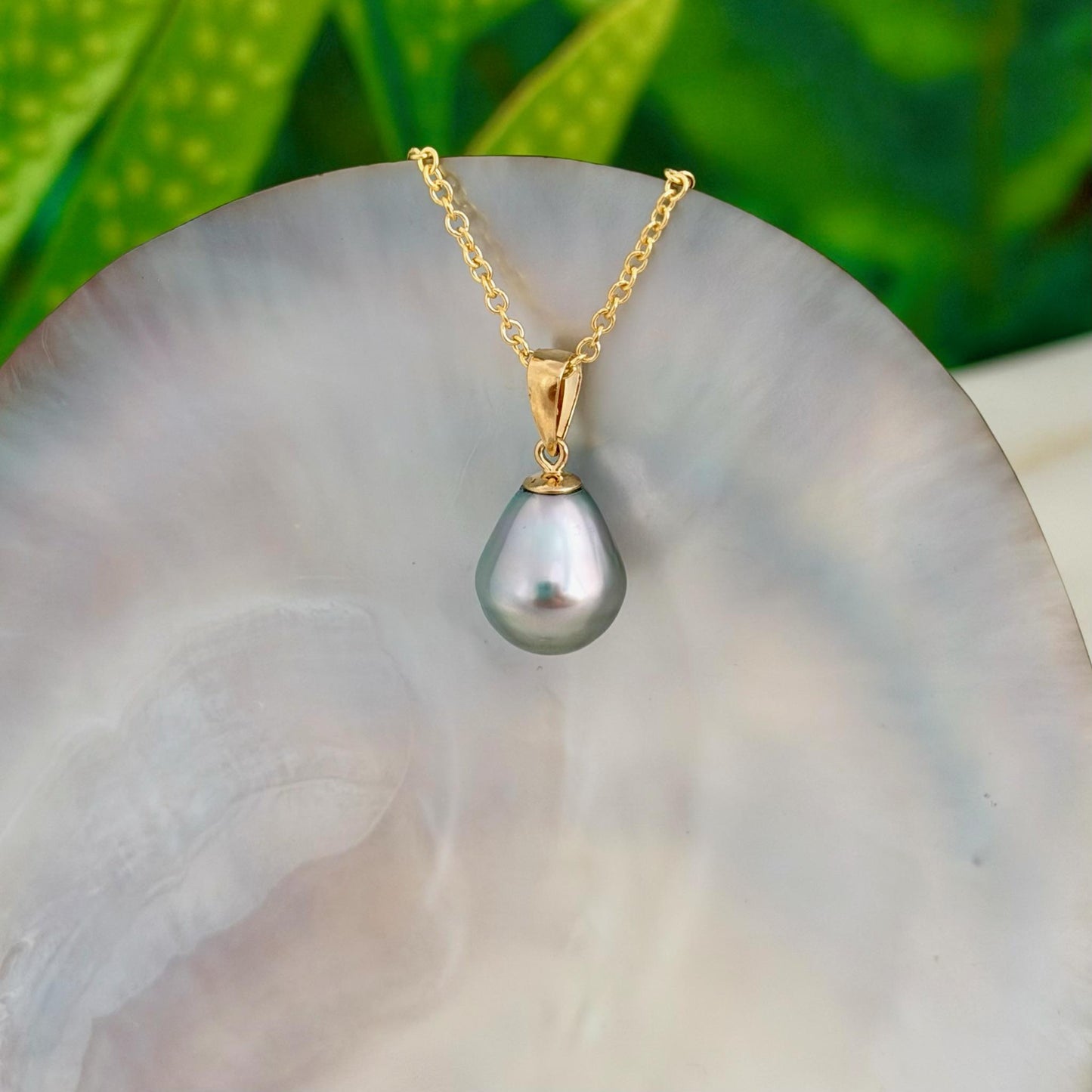 Tahitian Pearl Pendant : 10.4mm Light Pastel 14k Gold Vermeil • heirloom Necklace.