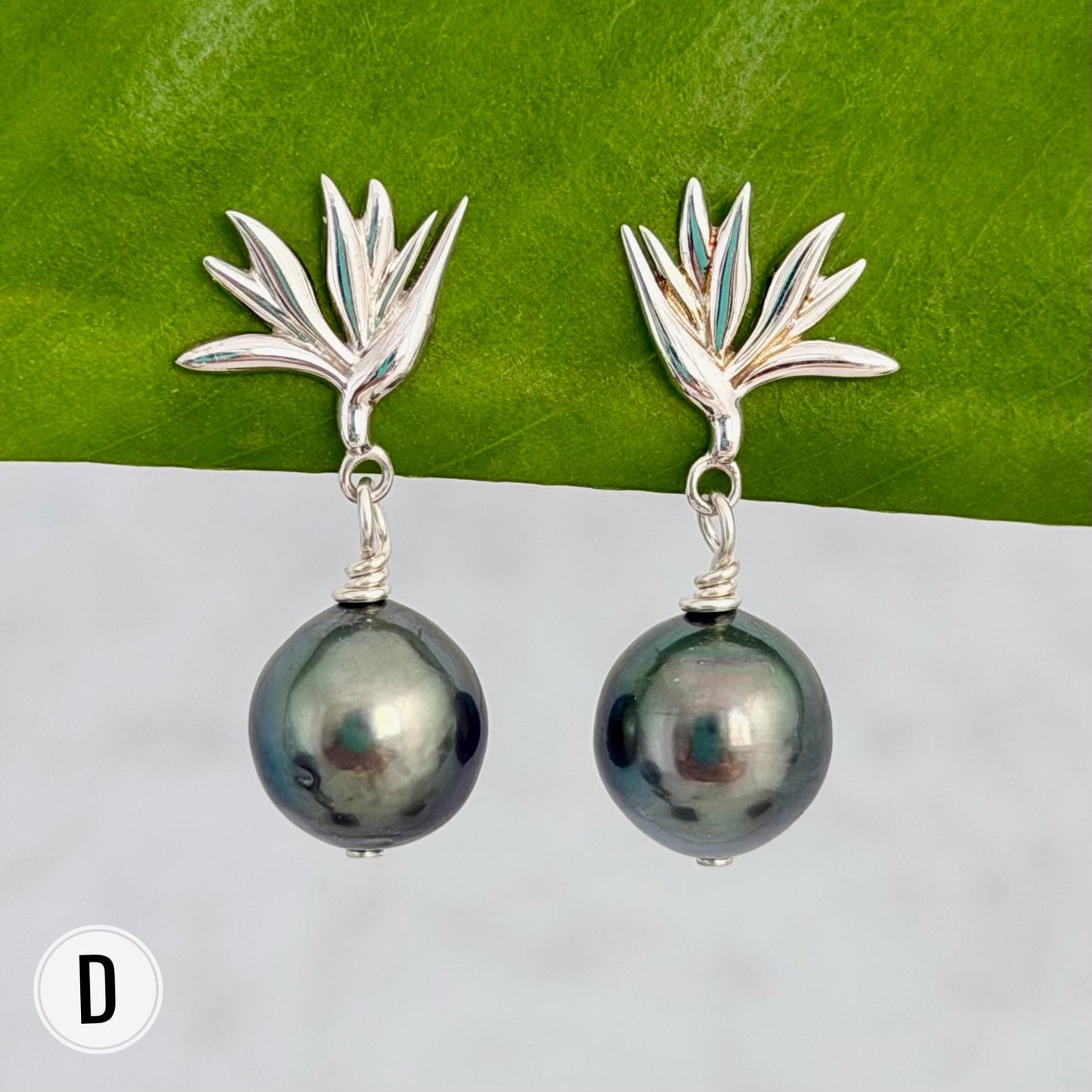 Tahitian Pearl Earrings • Bird of Paradise Studs • Hawaiian Jewelry Gift • Sterling silver