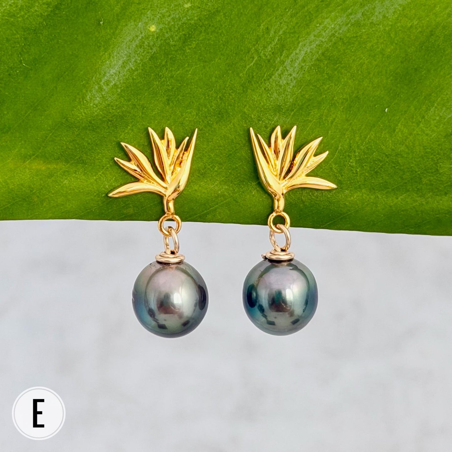 Tahitian Pearl Earrings • Gold Bird of Paradise Studs • Hawaiian Jewelry Gift