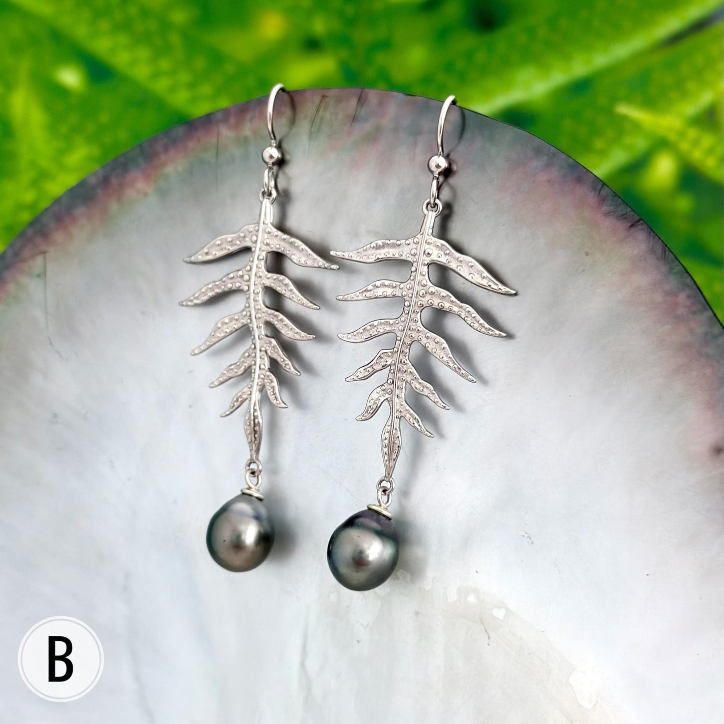 Laua’e Dangle Earrings • Tahitian pearl jewelry • Sterling silver