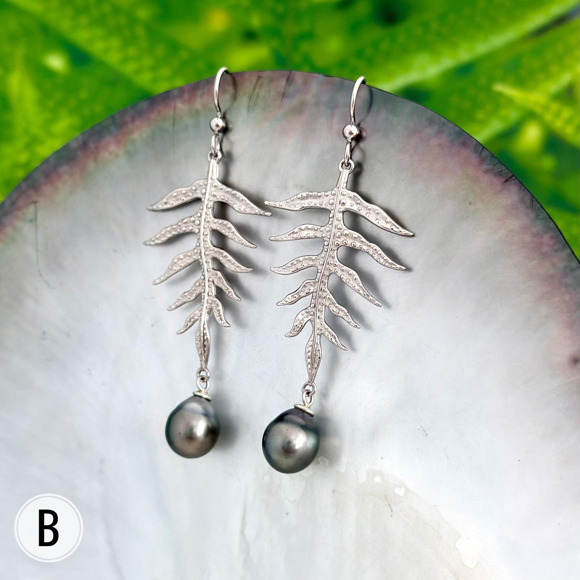 Laua’e Dangle Earrings • Tahitian pearl jewelry • Sterling silver