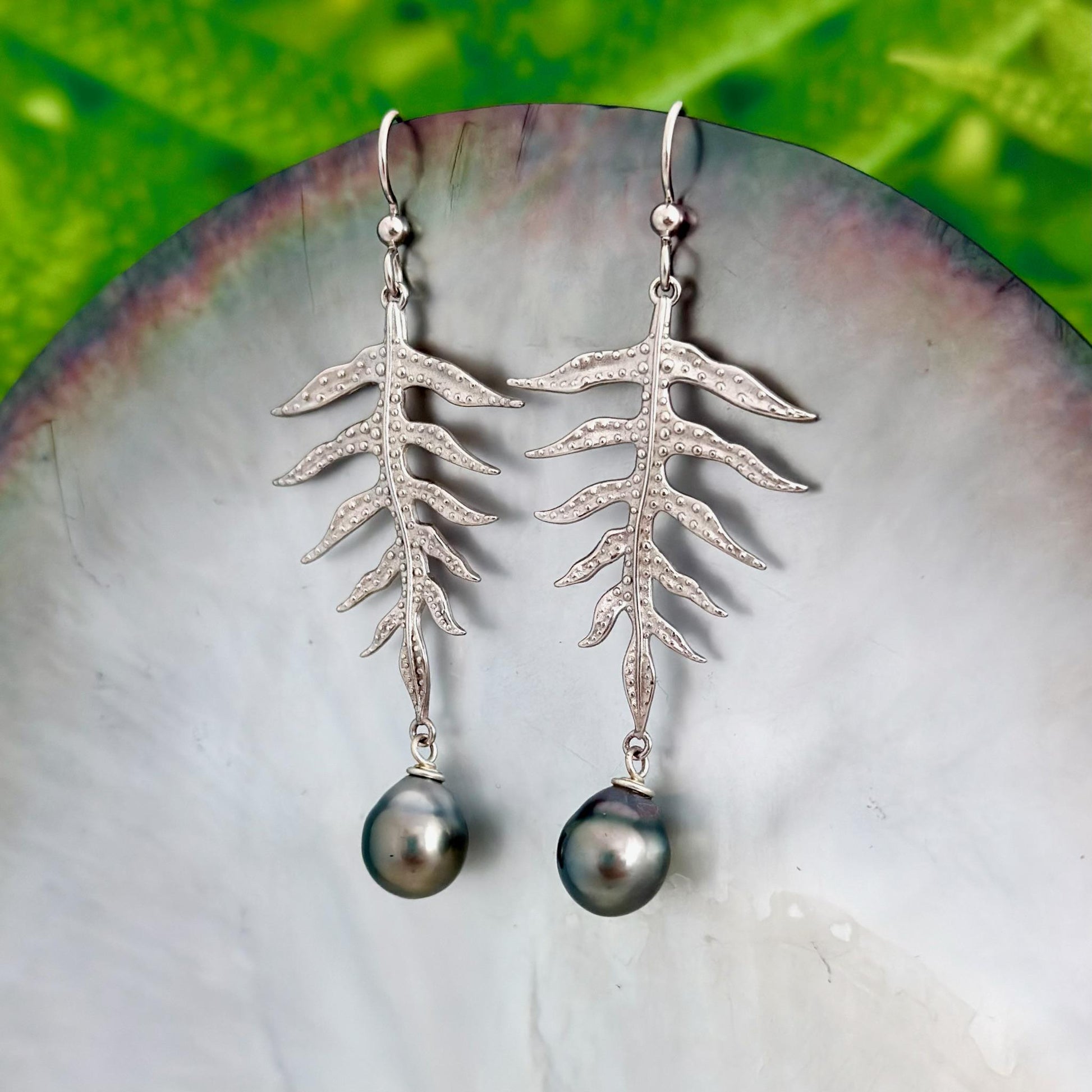 Laua’e Dangle Earrings • Tahitian pearl jewelry • Sterling silver